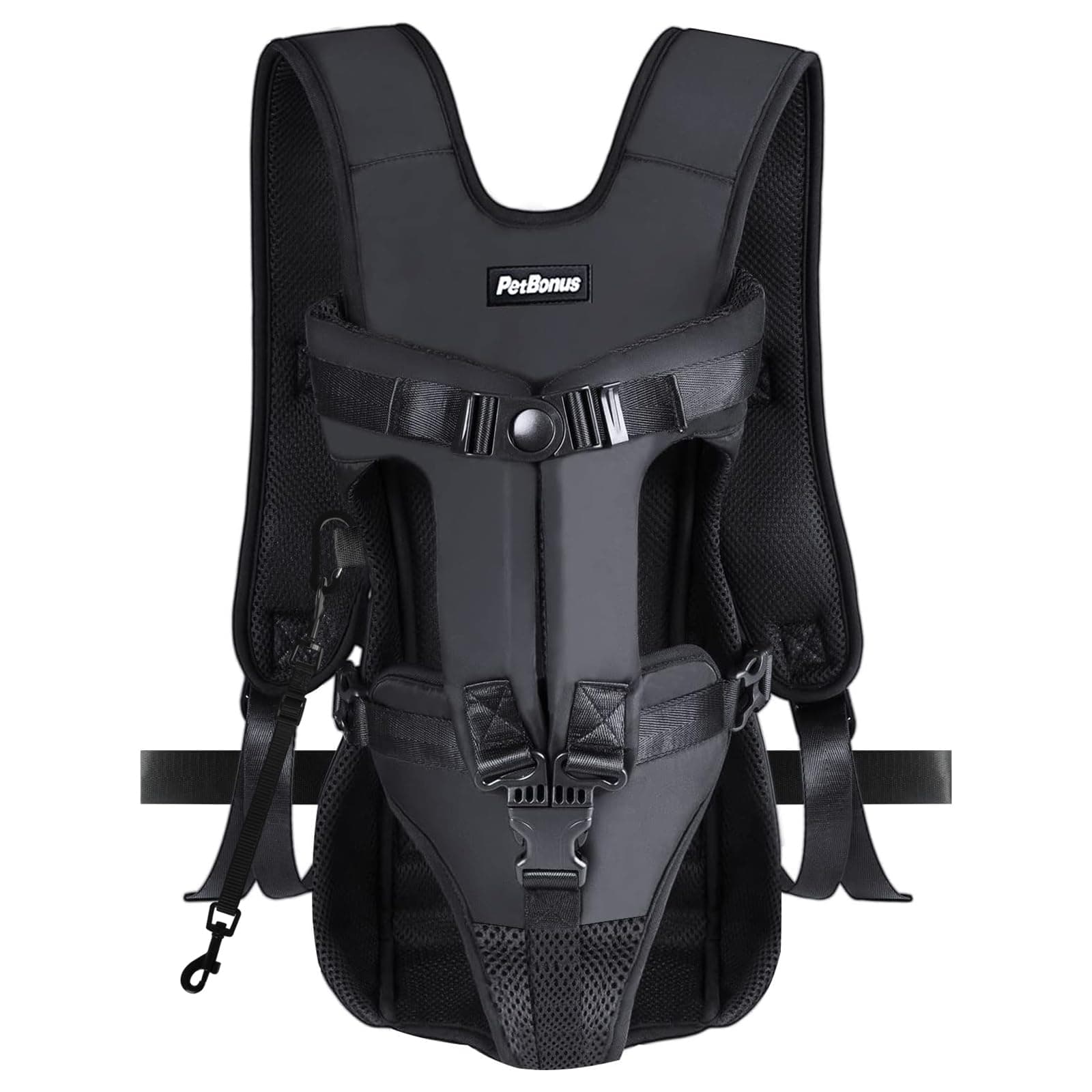 PetBonus Pet Front Dog Carrier Backpacks, Adjustable Pet Backpack, Legs Out Easy-fit Puppy Chest Carrier for Medium Small Dogs, Hands Free for Hiking, Cycling (Black, L)