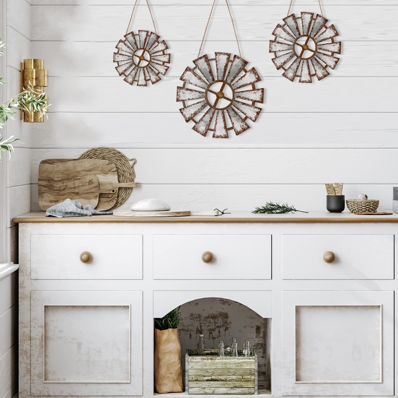 Yookeer FJISEFEJ 3 Pcs Wood Windmill Wall Decor Farmhouse Hanging Decoration Country Wooden Kitchen Rustic Living Room Sculpture Art for Bedroom Nursery Dorm Home Office (as pictures shown)