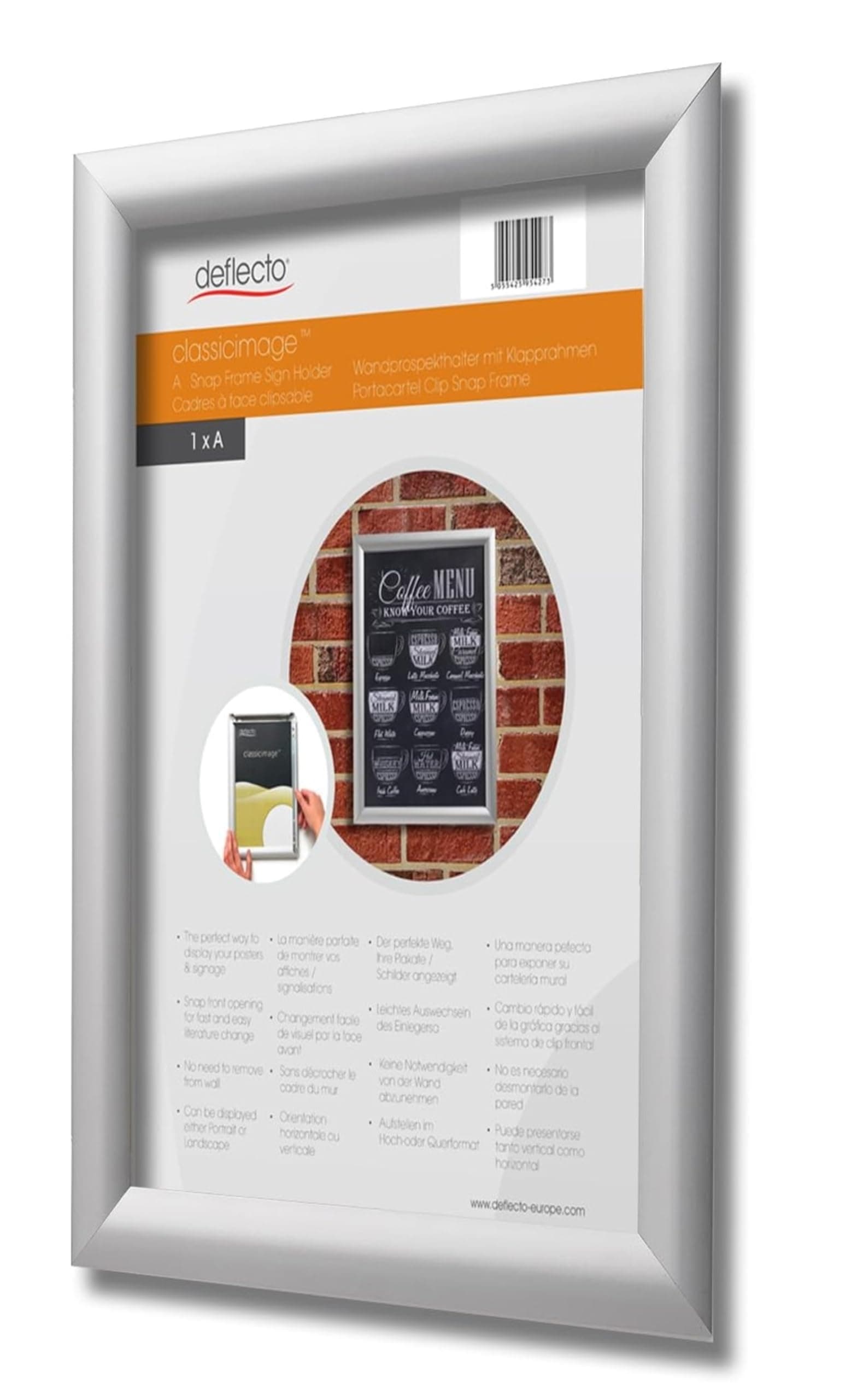 Deflecto A4 Snap Frame Silver - Aluminium Clip Frame for Certificate, Wall Display & Photo Hanger - Poster Holder with Convenient Front Opening Clips