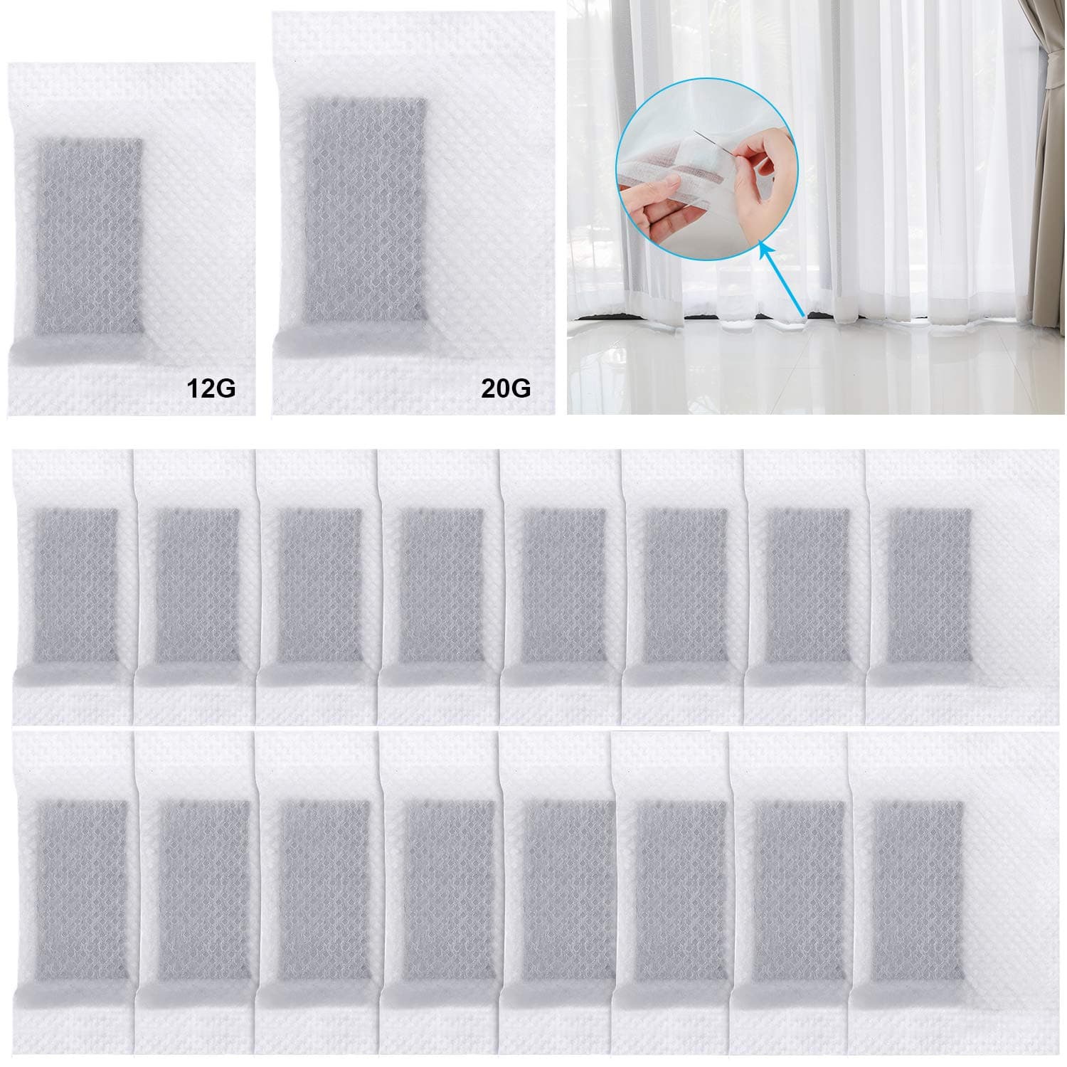 Patelai 20 Piece Drapery Weights: 10x12g & 10x20g, Fabric Covered, White, Non-woven Fabric & Iron, Curtain Weights, Drapery Accessories