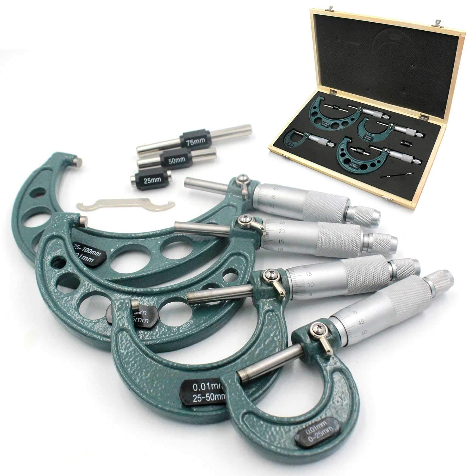 Handook Premium Outside Micrometer Set 0-100mm/0.01mm Precision Machinist Tool w/Carbide Tips