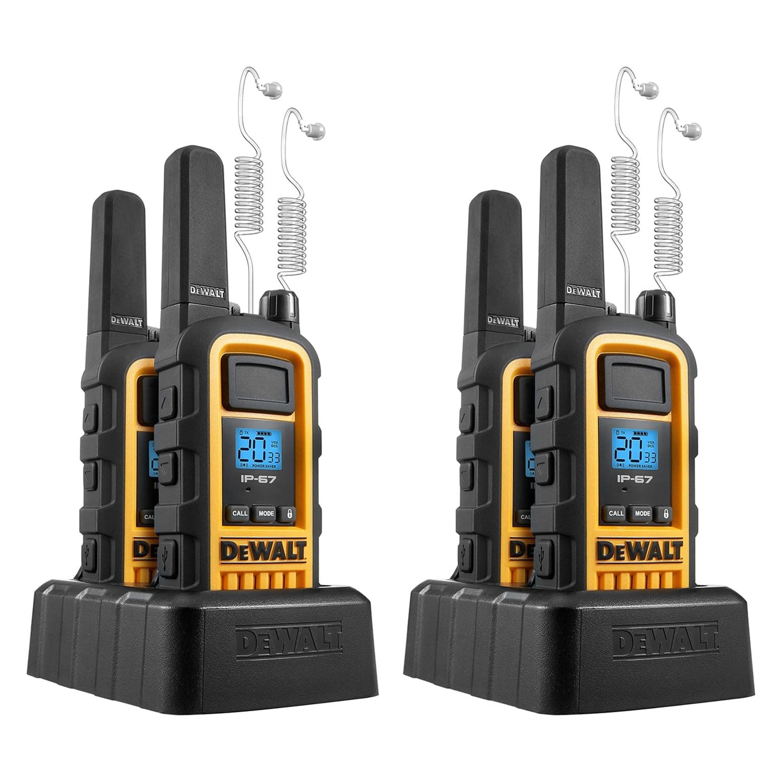 FRS Walkie Talkies Long Range 2 Way Radio, 2 Watt, Waterproof & Rechargeable, 4 Pack with 4 Headsets, 2DXFRS800-SV1