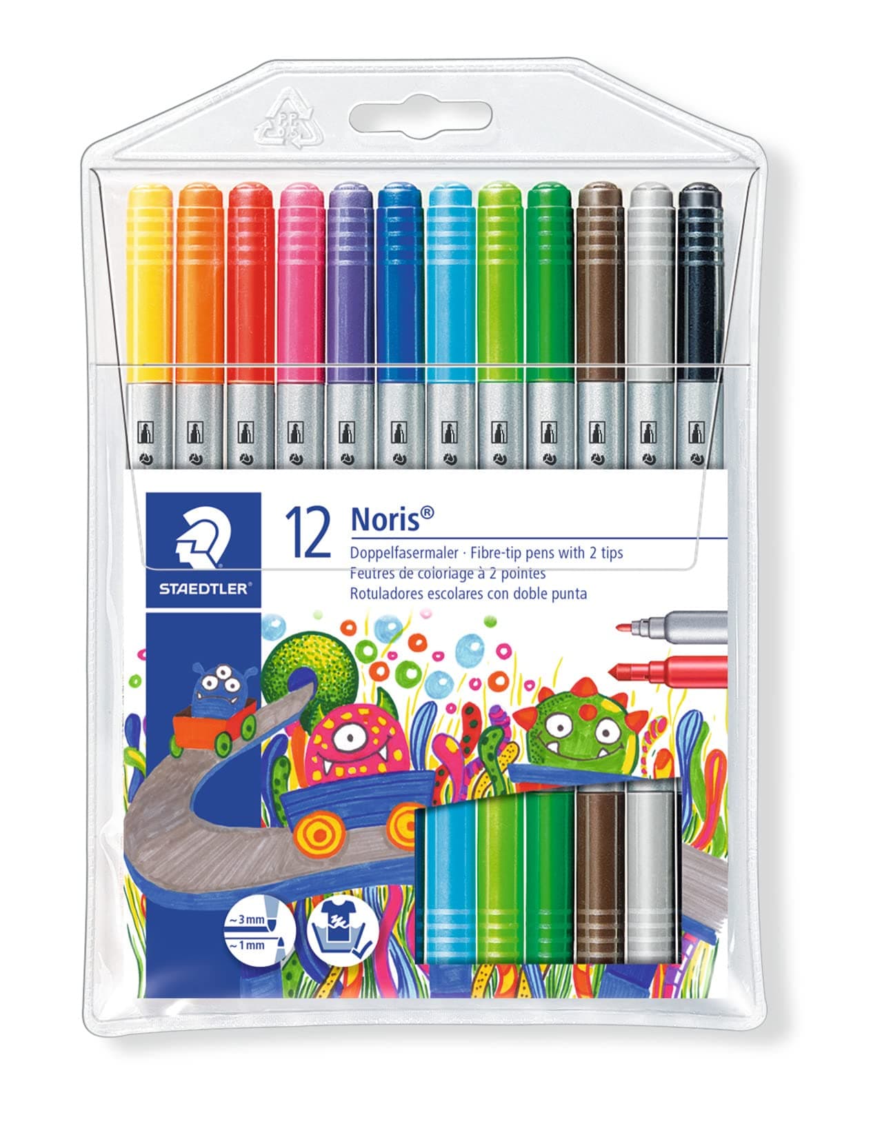 STAEDTLERNoris Club 320 NWP12 Fibre-Tip Pen with 2 Tips Pack of 12 in Soft Plastic Case