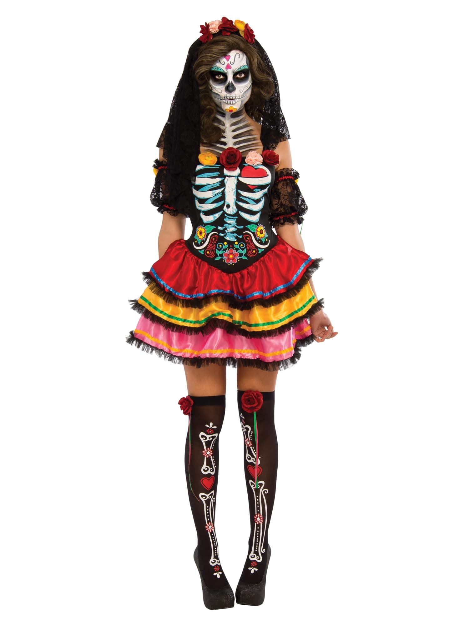 Official Day of The Dead Senorita Skeleton Costume, Adult Halloween Fancy Dress
