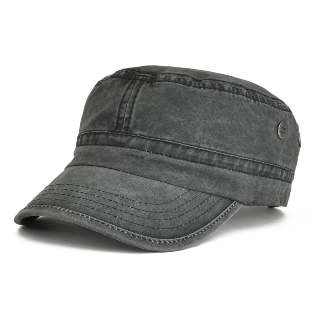 VOBOOM Washed Cotton Military Caps Cadet Army Caps Unique Design (Black)