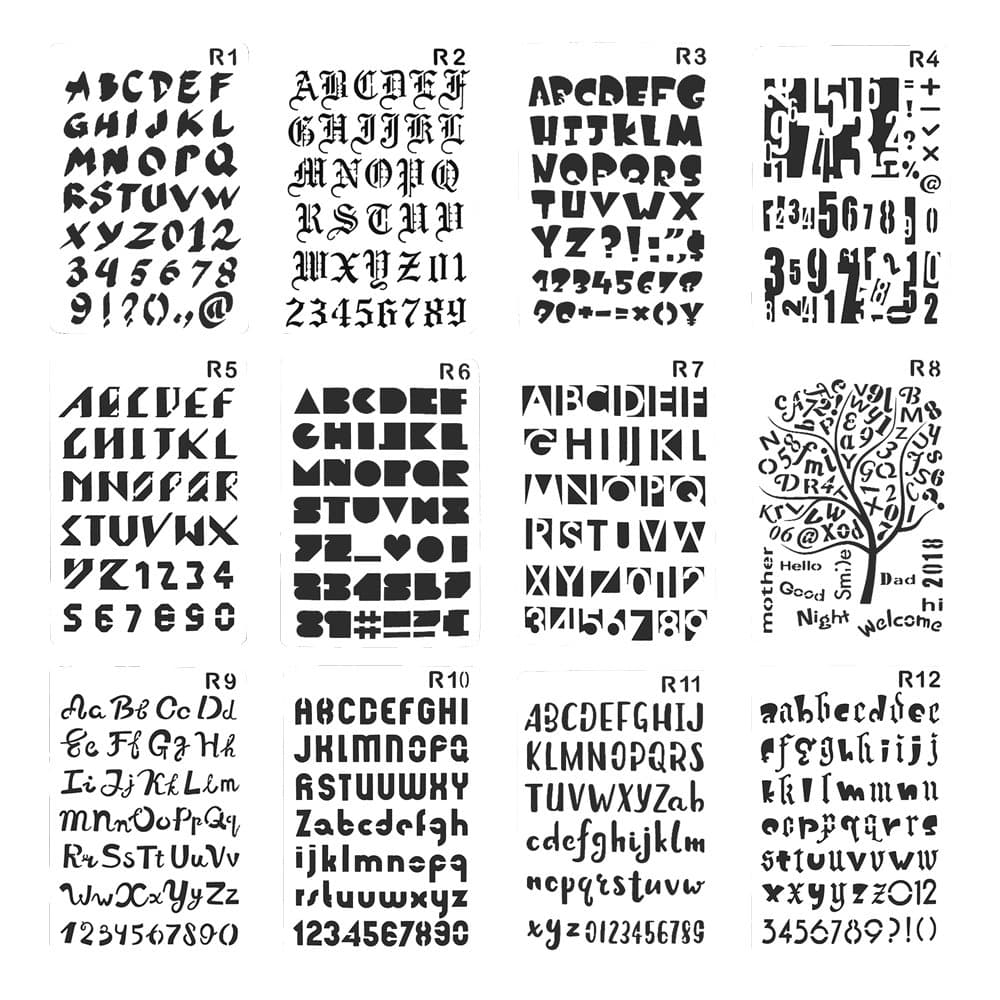 Plastic Number and Letter Stencils Templates Set for Painting and Crafts Set of 12