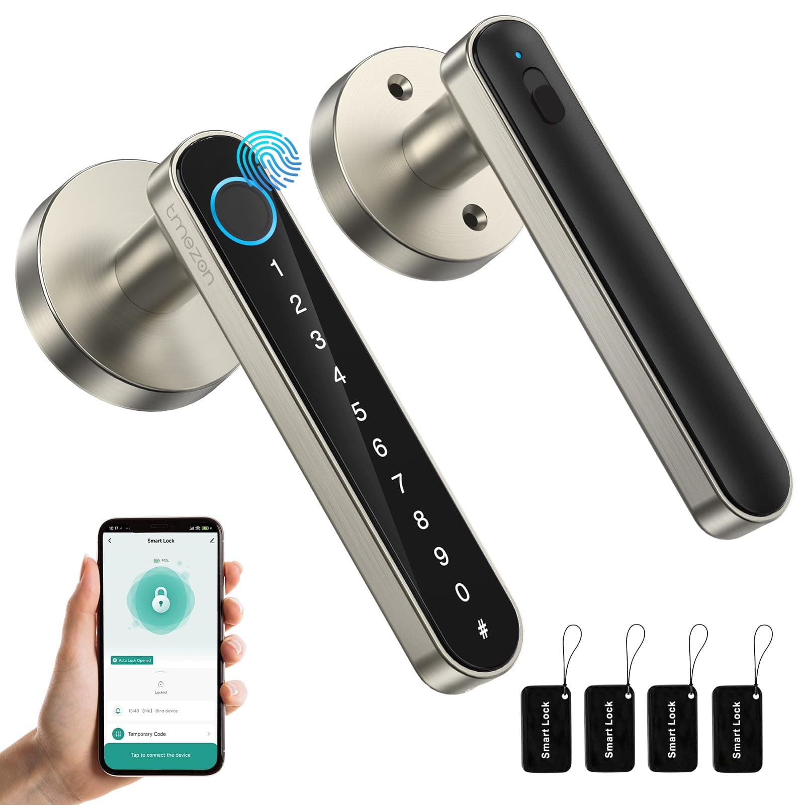 TMEZON Smart Door Lock, Fingerprint Smart Lock for Front Door, Keyless Entry Door Lock, Keypad Door Lock with with Handle Bedroom