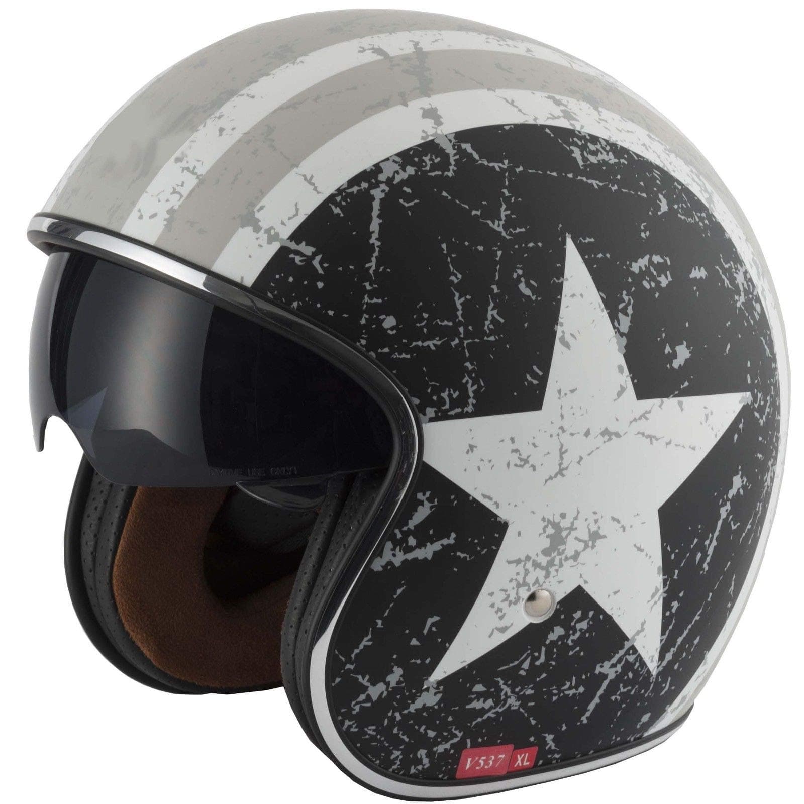 VCAN V537Motorcycle Helmet Jet Scooter Open Helmet Vespa Urban Touring Vintage Style, REBEL STAR (XL(61-62cm))