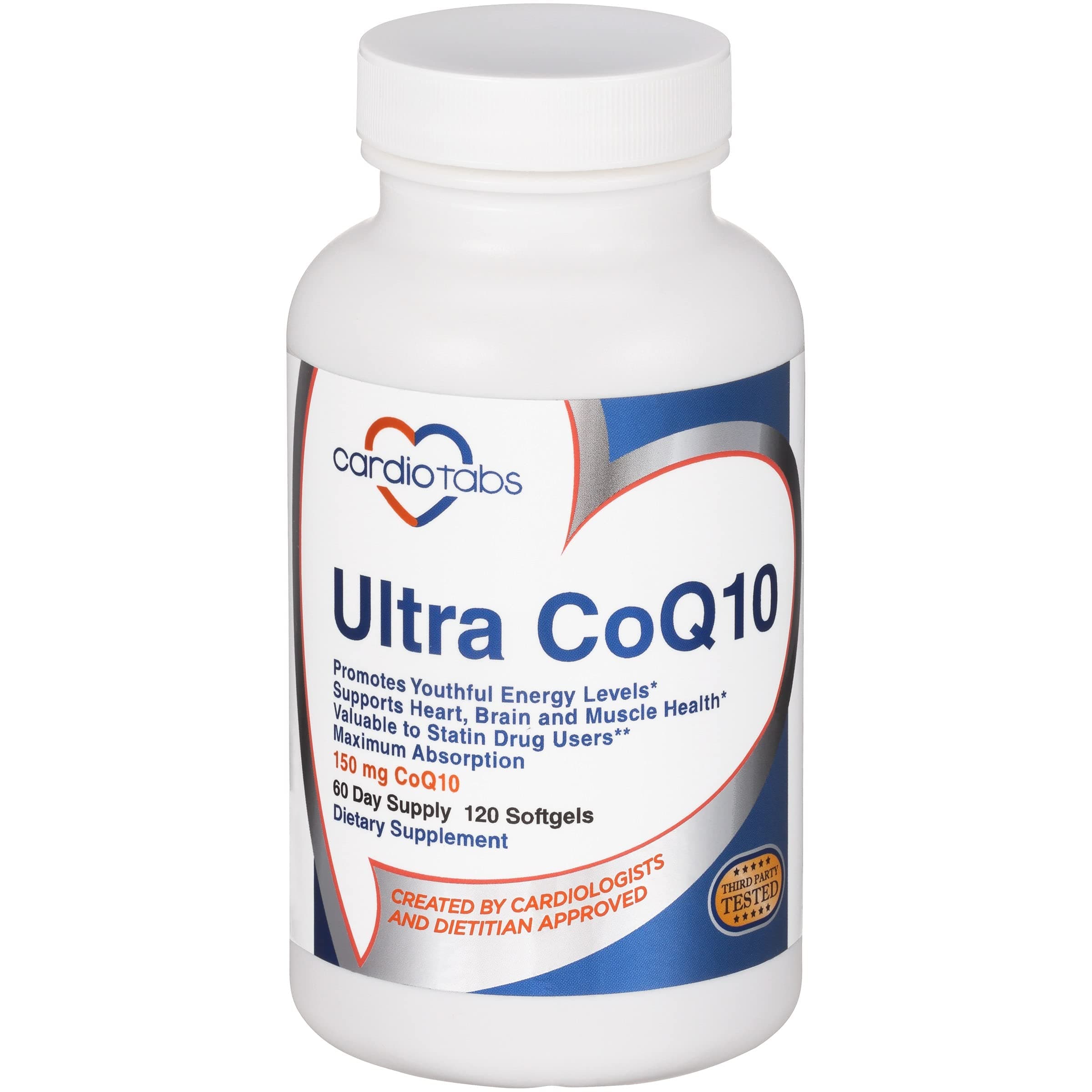 Ultra CoQ10 Coenzyme Supplement for Cardio Health, 150 mg of CoQ10 - Ubiquinone - Per 2 Softgels w/Safflower Oil & Tocopherols, 6X Better Absorption for Brain & Muscle Health, 120 Softgels