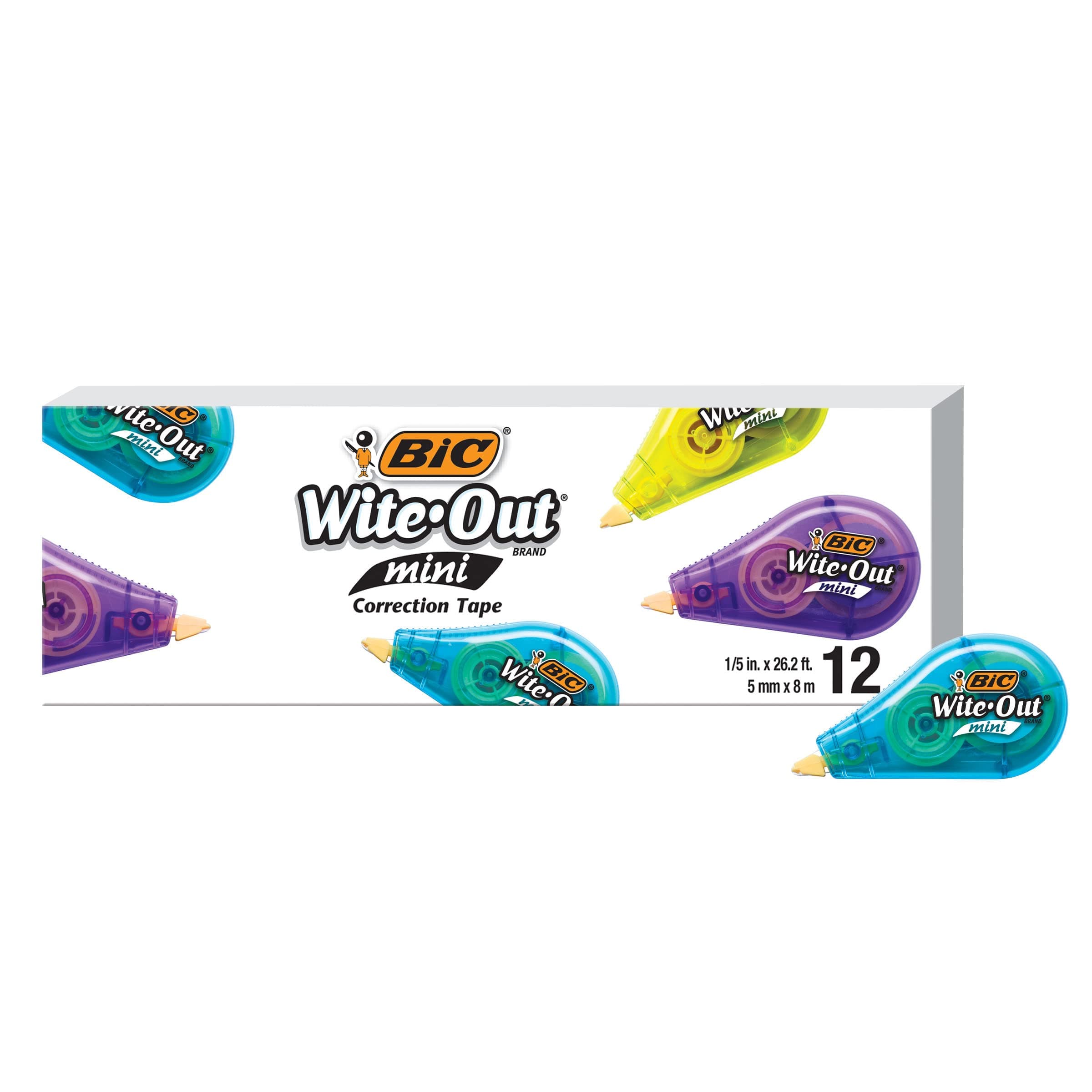 Wite-Out Brand Mini Correction Tape, 16.4 Feet, 12-Count Pack of White Correction Tape, Compact Tape Office or School Supplies