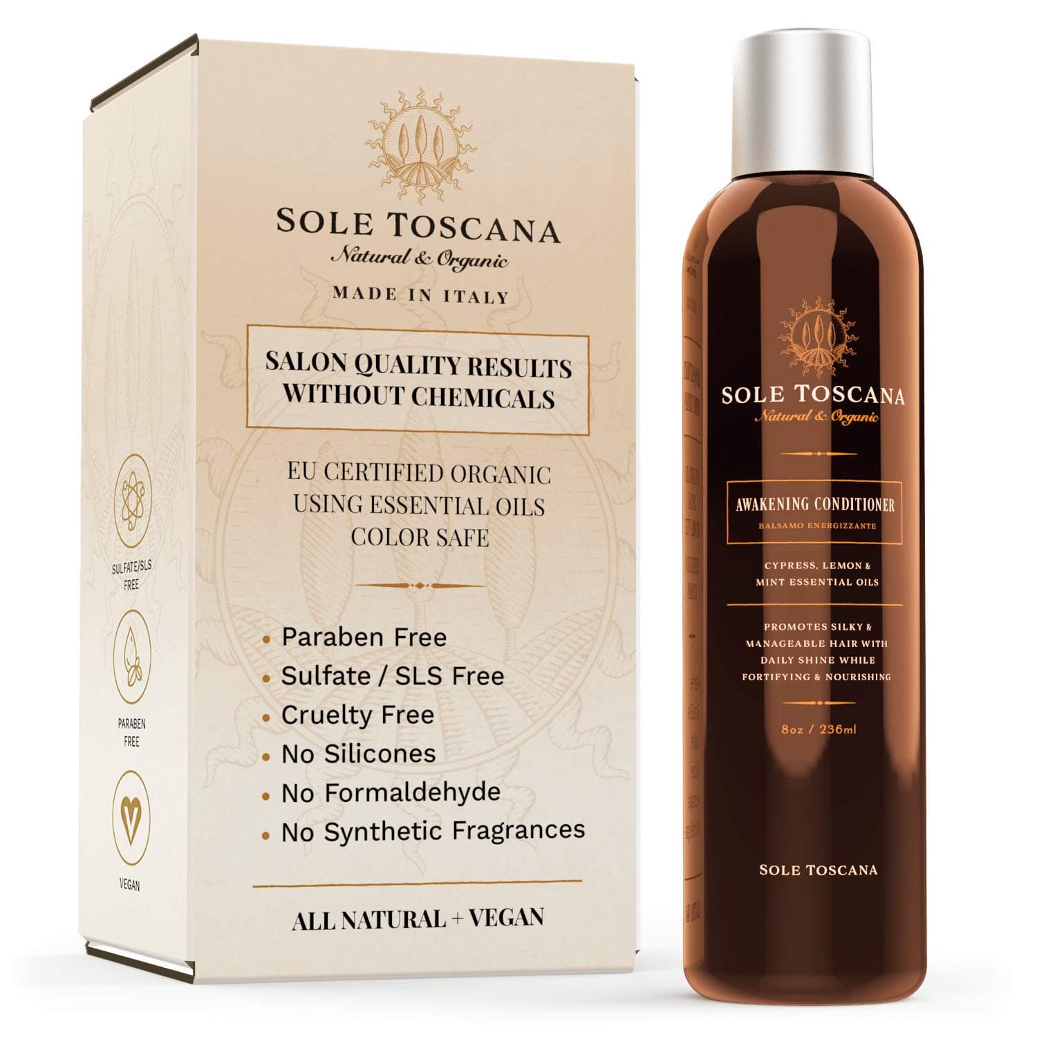 Sole Toscana Certified Organic Conditioner Sulfate and Paraben Free - All Natural, Color Safe, and Gentle on Curly Hair - Seed to Skin (8.45 Fl Oz / 250ml)