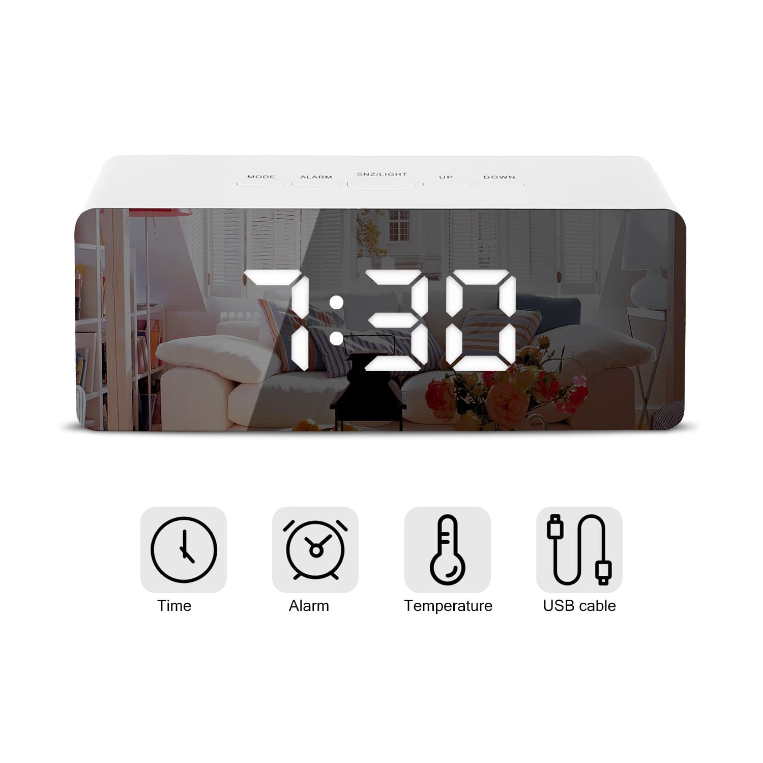 M SANMERSEN Digital LED Alarm Clock Portable Mirror Alarm Clock Large LED Display with Snooze Time Temperature Function for Bedroom, Office, Travel - Battery Powered & USB Powered