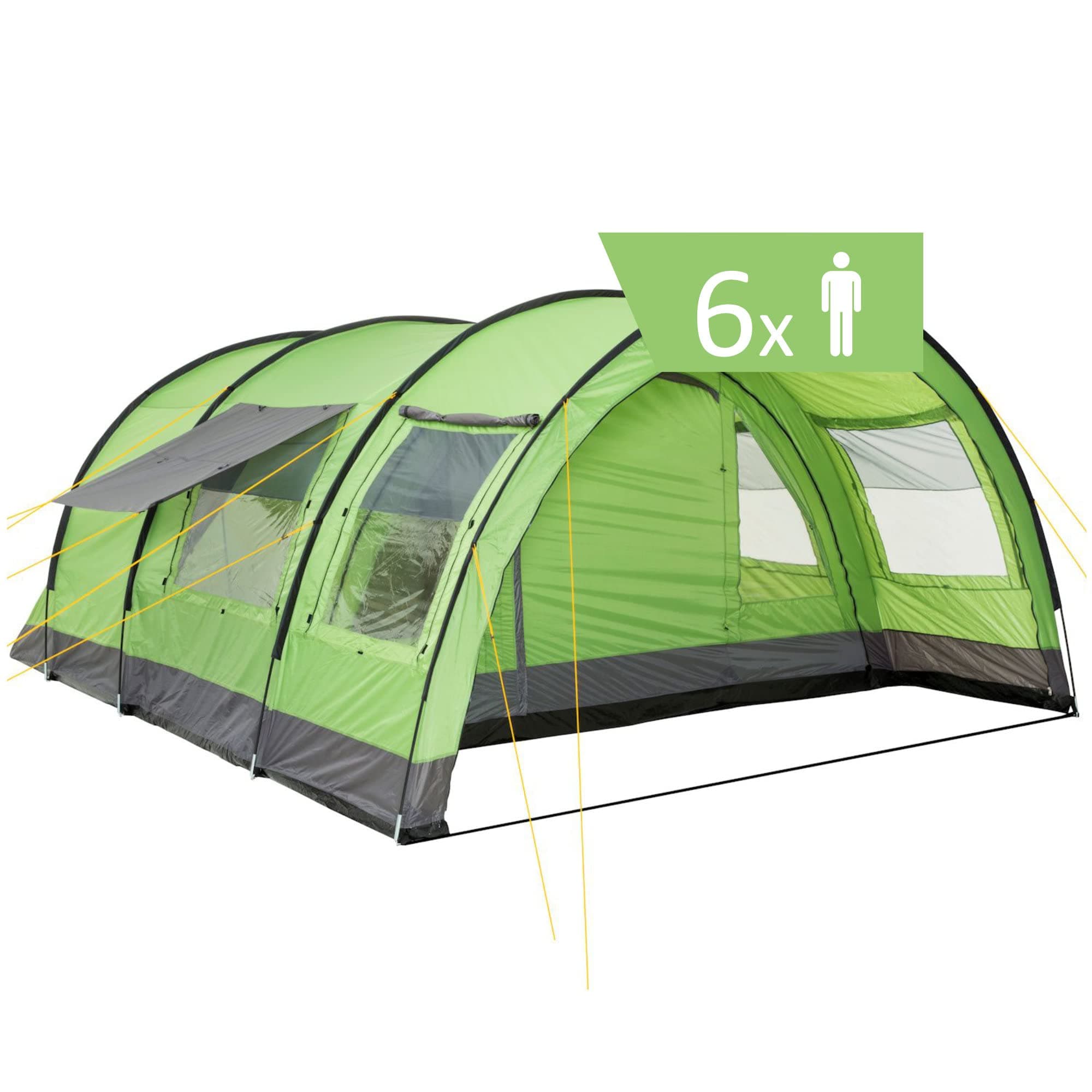 CampFeuer tunnel tent for 6 persons "Relax6" | Tunnel tents with awning | Windproof, Waterproof, Ultralight | Camping tent with mosquito net | Tents for camping, outdoor, beach and hiking incl. pegs and bag