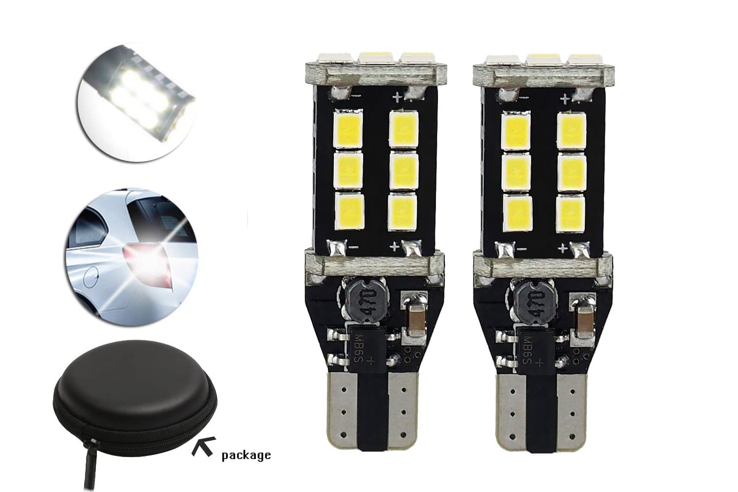 Car LED Backup Light,GCYS W16W T15 921 912 LED Bulbs for Backup Reverse Light 800 Lumens High Power, Xenon White (2PCS)