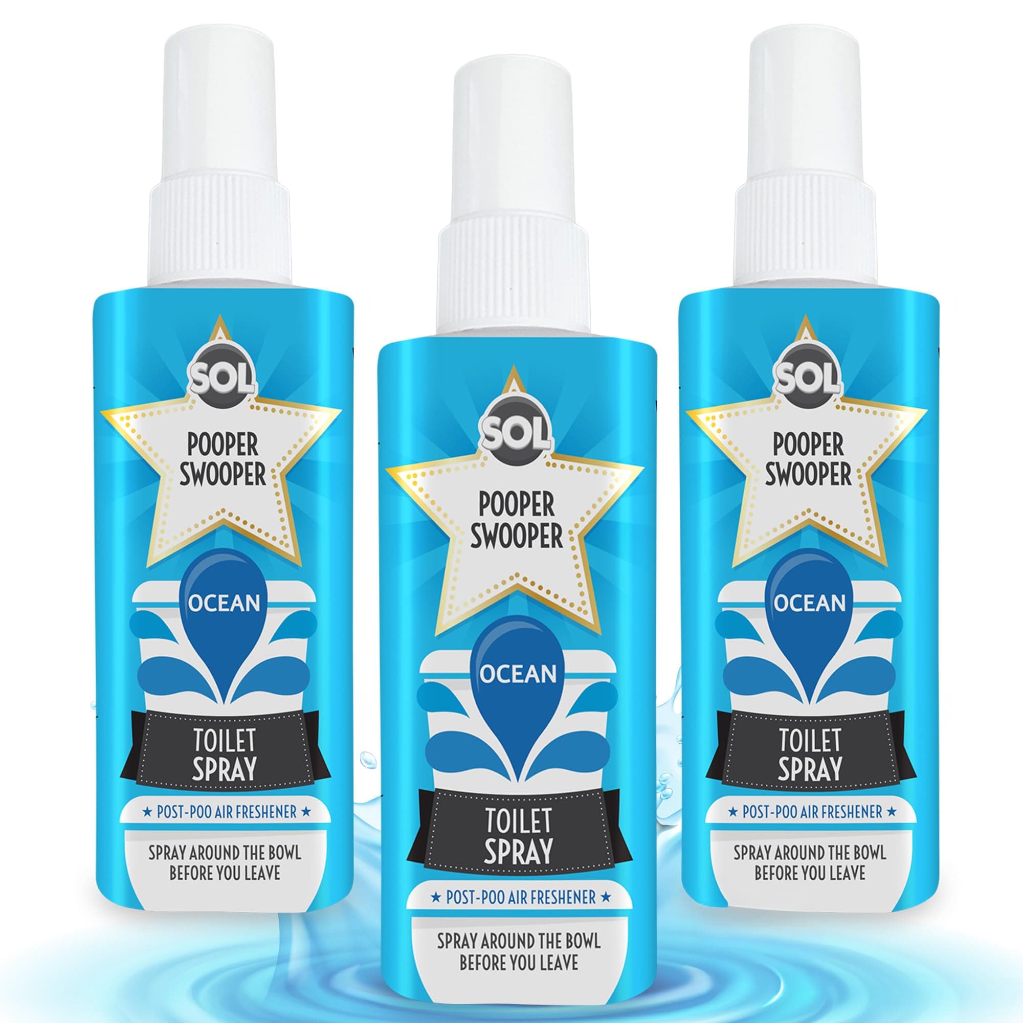 SOL 3pk x 60ml Pooper Swooper Toilet Spray Freshener Ocean Breeze Fragrance 1,000+ Sprays per Pack, Air Refresher for Public Bathrooms, Office, Home, Travel-Friendly Cleaning Solution for Poo Odours