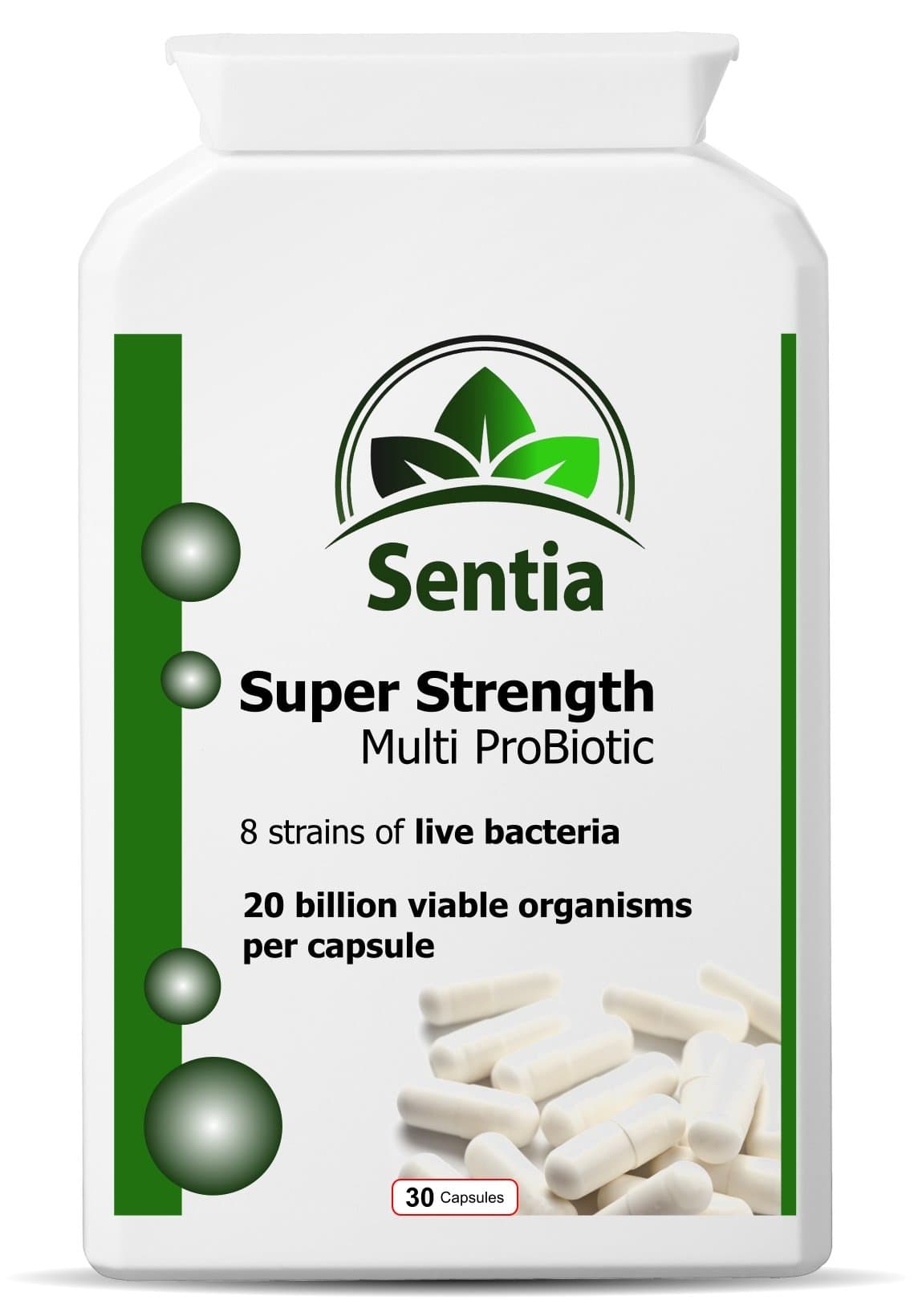 Strong PROBIOTIC. Equivalent to 40 pots of probiotic Yoghurt. Provides 8 strains of Friendly lactic Bacteria. Healthy Gut Flora. Healthy Immune System & Digestive System