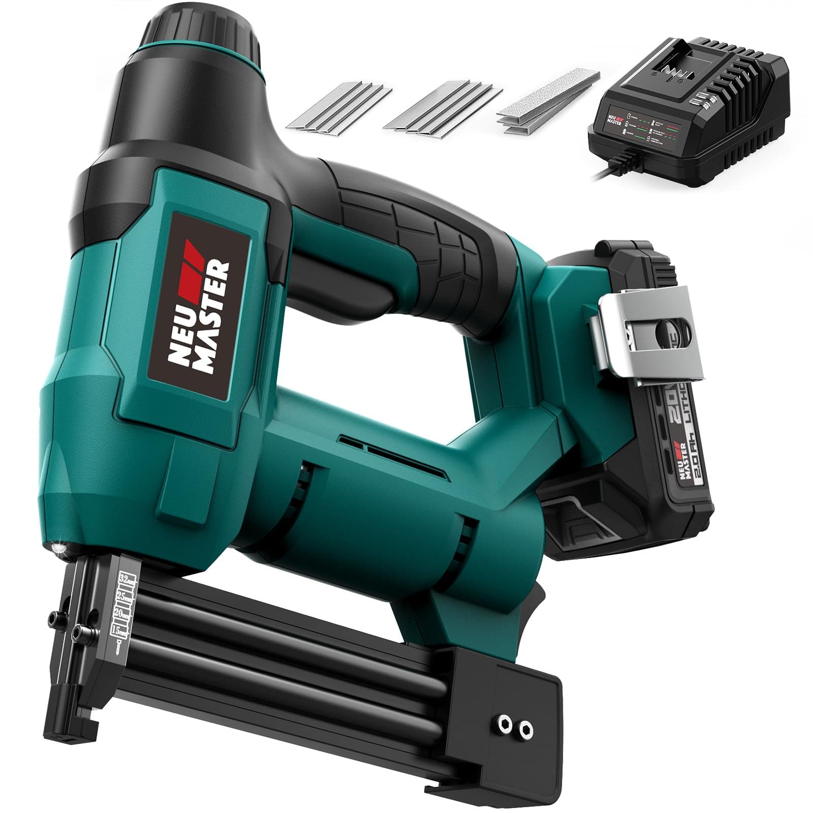 NEU MASTER Nail Gun Battery Powered, Cordless Brad Nailer/Staple Gun 2 in 1 with 20V Max. 2.0Ah Battery for Upholstery, Woodworking, Carpentry