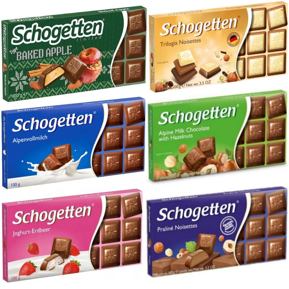 Schogetten Assortment of German Chocolates 6 Variety Pack, 100gram Each