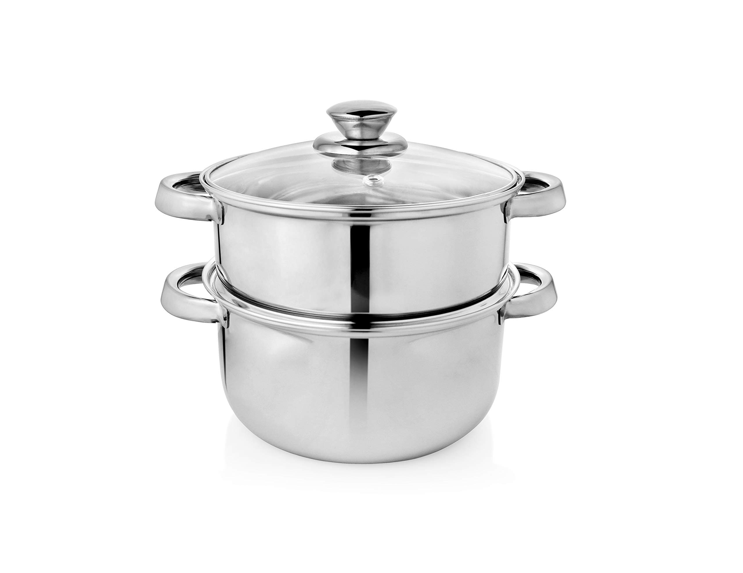 Vinayak Stainless Steel 2 Tier Steamer Set With Lid, Pasta Steamer, Idli Maker, Momo Steamer, Rice Steamer 4.5 Liter- Dia- 20 Cm., Silver