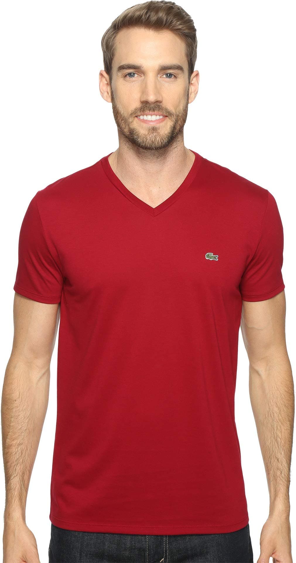 LacosteMen's Legacy Short Sleeve V-Neck Pima Cotton Jersey T-Shirt