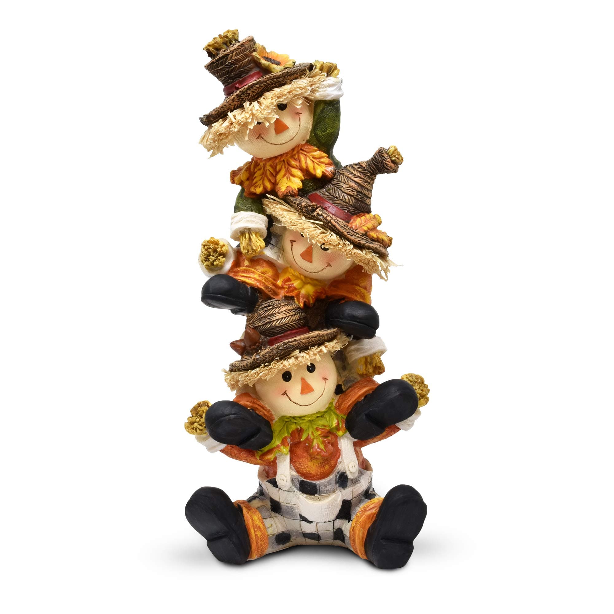 Gift Boutique Thanksgiving Decorations Scarecrow Tabletop Decor Fall Figurine Autumn Table Topper Decoration Cute Stacked Smiling Scarecrow Resin Holiday Centerpiece for Home Fireplace Mantle Shelf