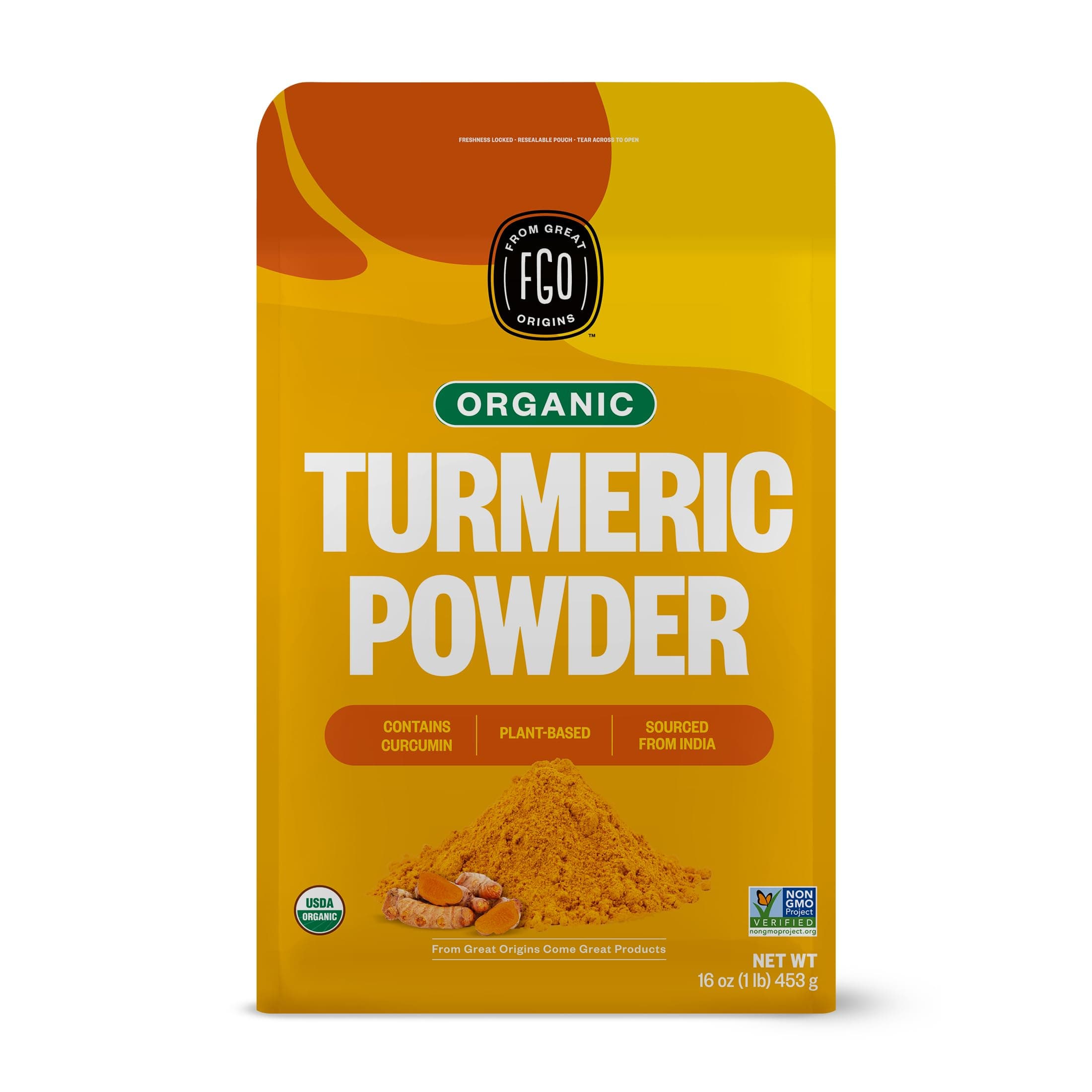 FGO Organic Turmeric Powder w/Curcumin, 100% Raw from India, 16oz, Packaging May Vary (Pack of 1)