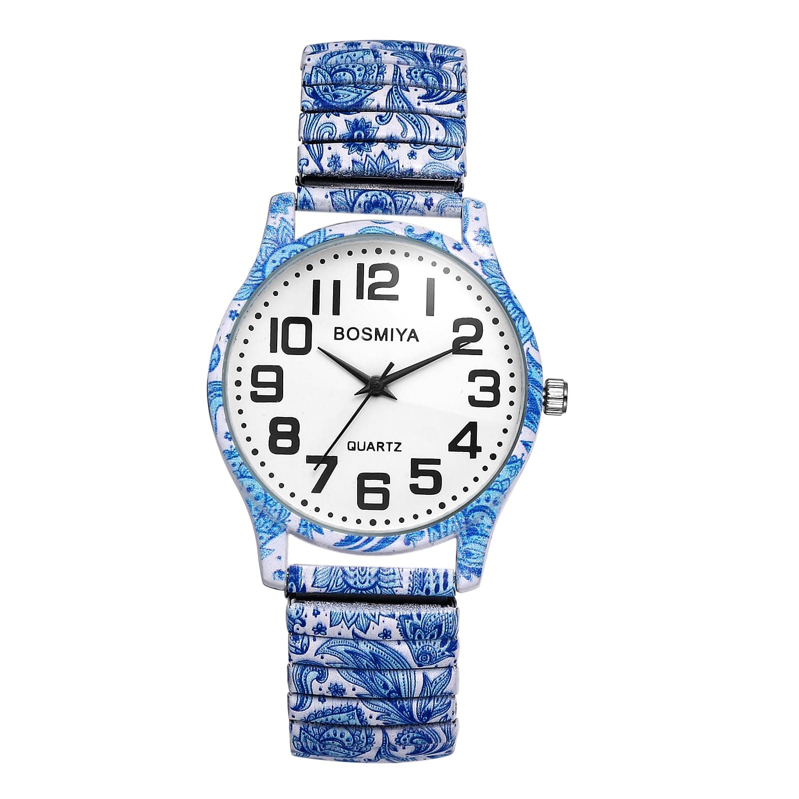 Women's Stretch Band Watches: Ladies Boho Printed Elastic Strap Easy Reader Analog Quartz Bangle Wrist Watch