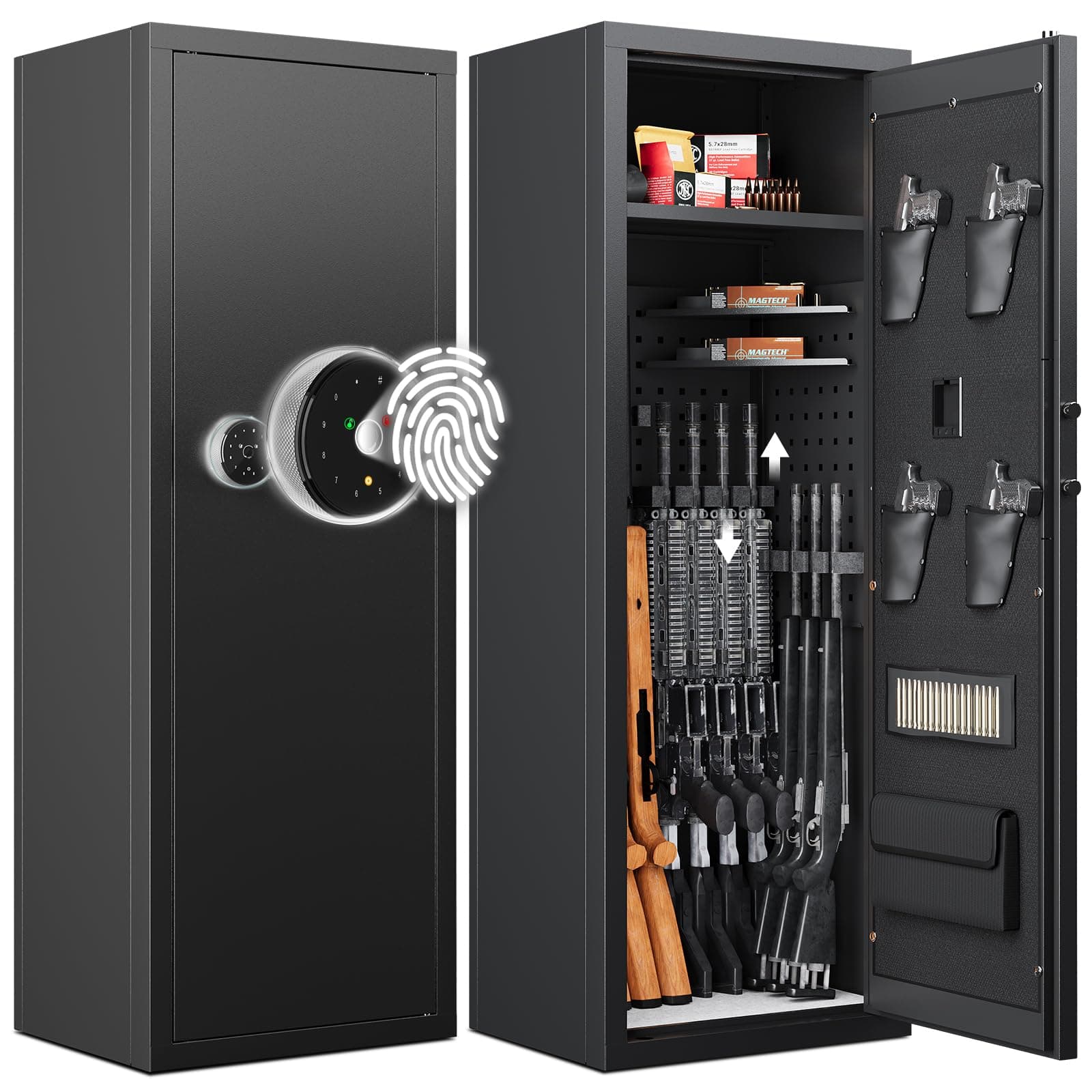 KAER 12-15 Gun Safe, Biometric Gun Safes, Rifle safe, Gun Safe for Rifles and Pistols, Gun Cabinet for Home & Hunting with Gun Racks and Removable Shelves, Suitable for AR15