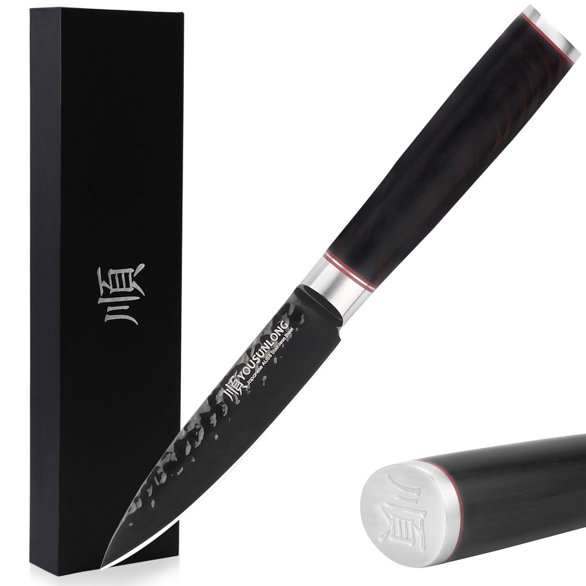 – YOUSUNLONG Paring Peeling Knives 3.5'' Japanese High-Carbon - AUS8 Steel - German HRC Steel - Leadwood Handle