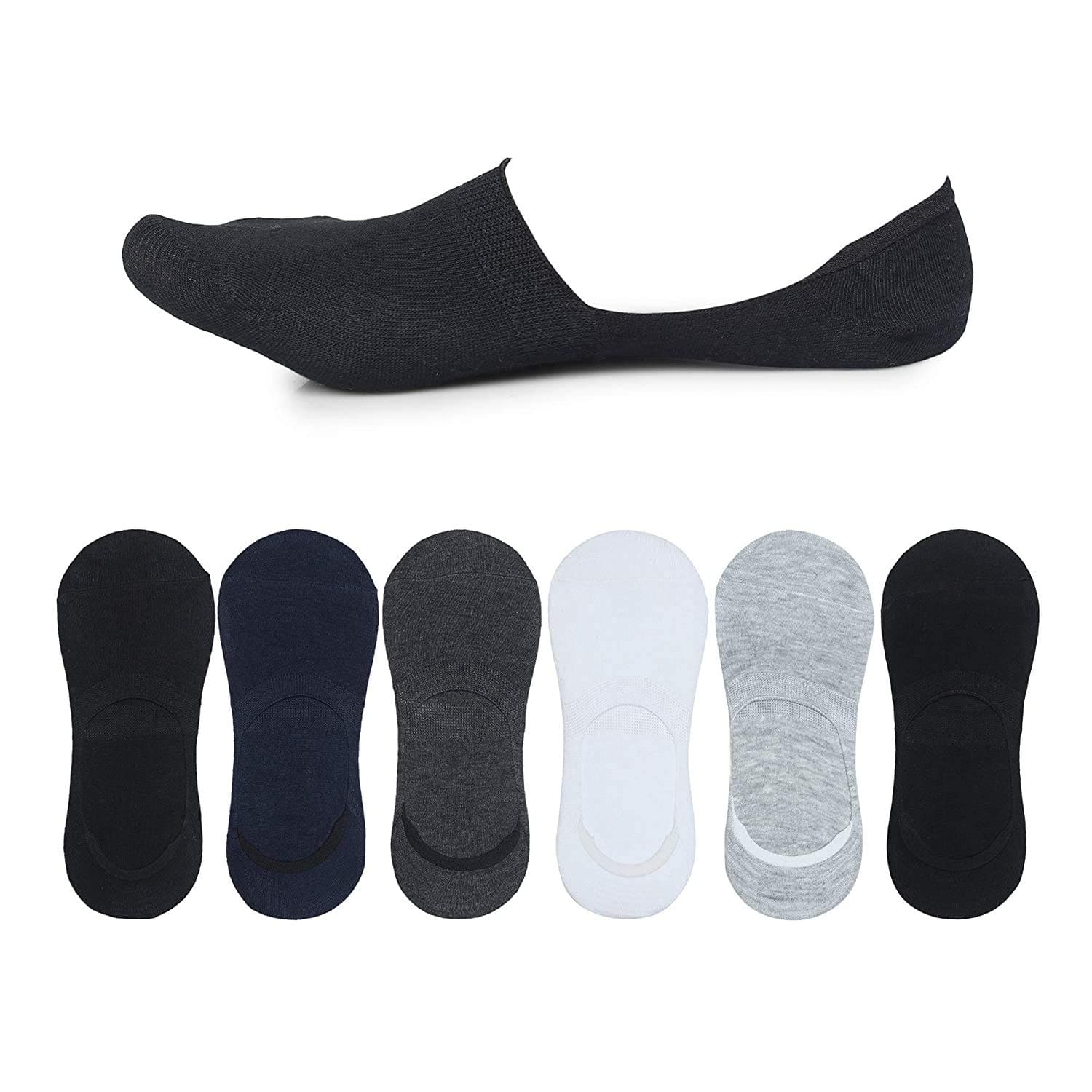 Anti-Slip Unisex Cotton Invisible No show Cotton Loafer Socks with anti slip silicon grip Multi-color Pack of 6 (SCS-2502)