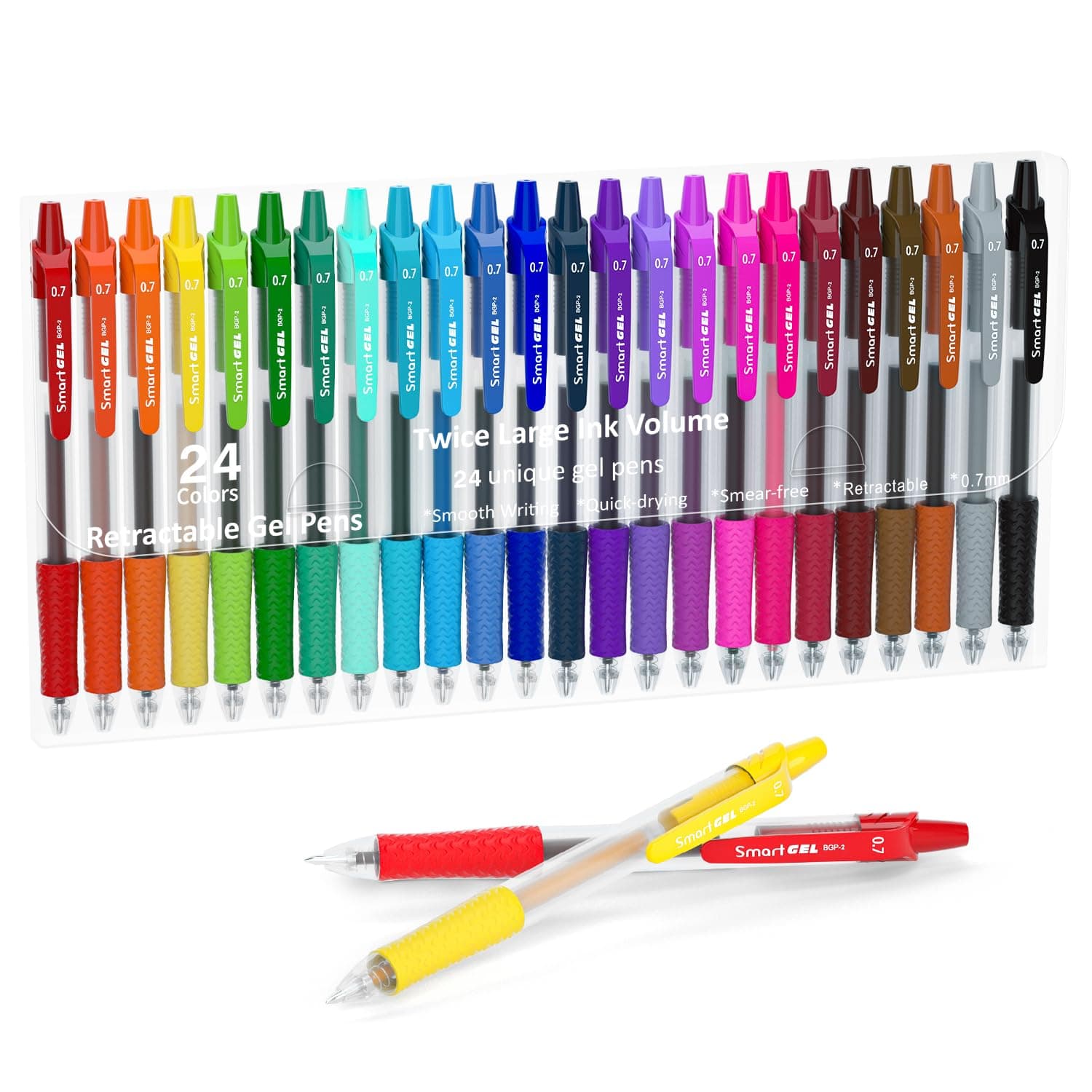 Colored Gel Pens, 24 Colors Retractable Gel Ink Pens with Grip, Medium Point(0.7mm) Smooth Writing Perfect for Adults and Kids Journal Notebook Planner, Writing in Office and School