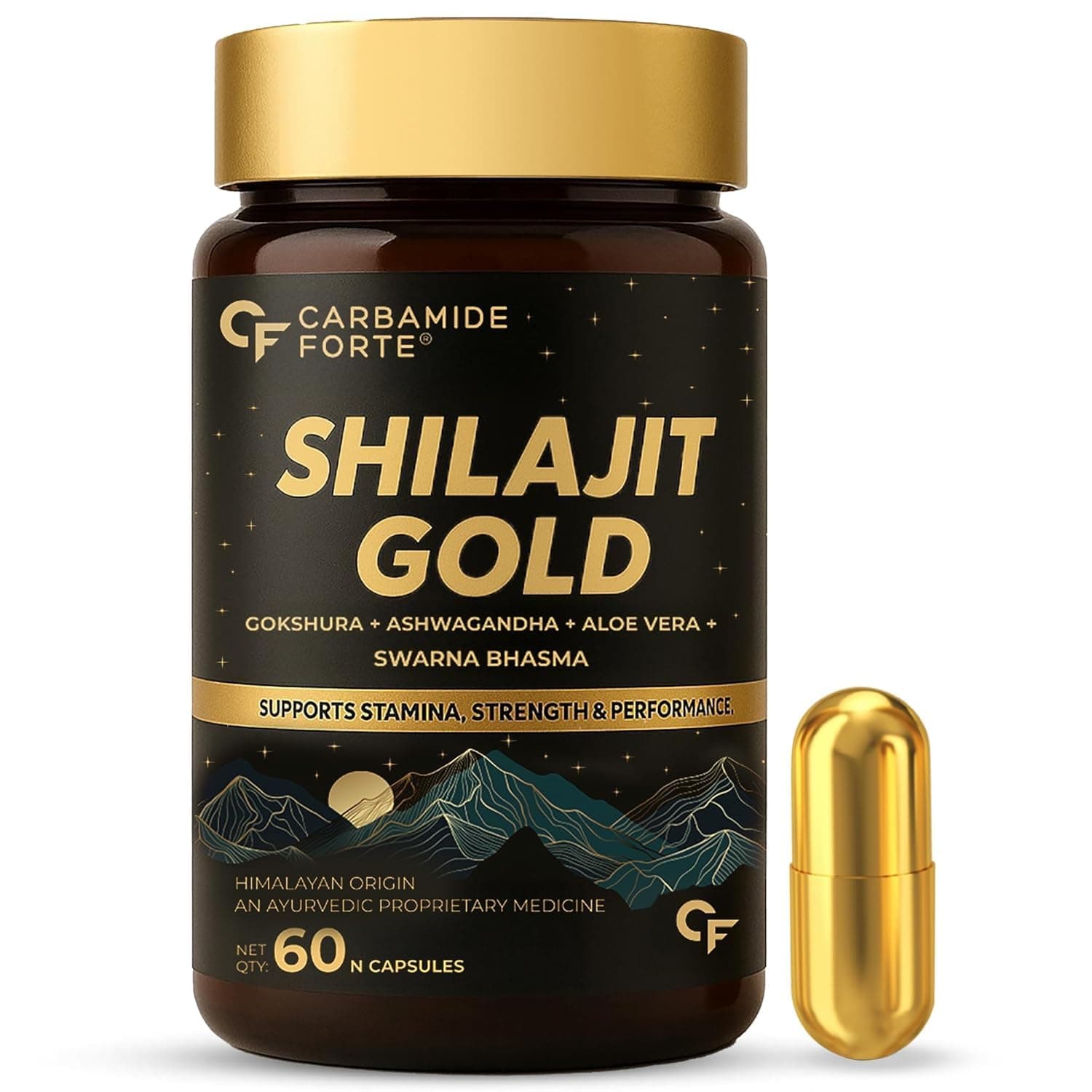 Shilajit Gold Capsules For Men With Pure Shilajit Swarna Bhasma,Gokshura,Ashwagandha | Himalayan Shilajiit For Men | Shilajeet Gold Original | Shilajeet Capsule | 60 Veg Capsules