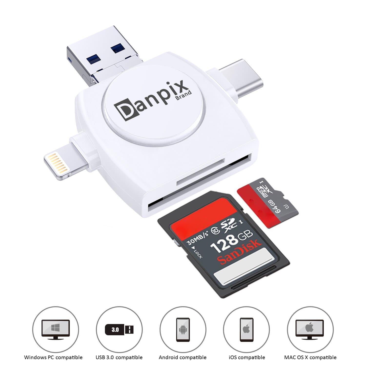 Micro SD Card Reader TF Memory Card Camera Reader Adapter for iPhone/iPad/Android/Mac/PC/New MacBook. with Lightning/Micro USB/Type C/USB 3.0 Connector(4 in1)