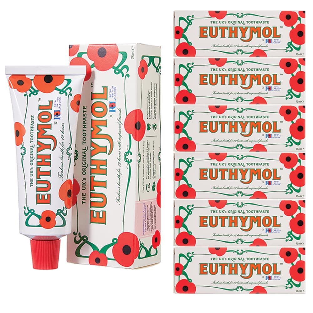 Euthymol Original Toothpaste 75ml x 6, Fluoride Free Anti-Plaque Antibacterial Cavity Teeth Gums Clean Healthy Protection Refresh Daily Oral Enamel Dental Care