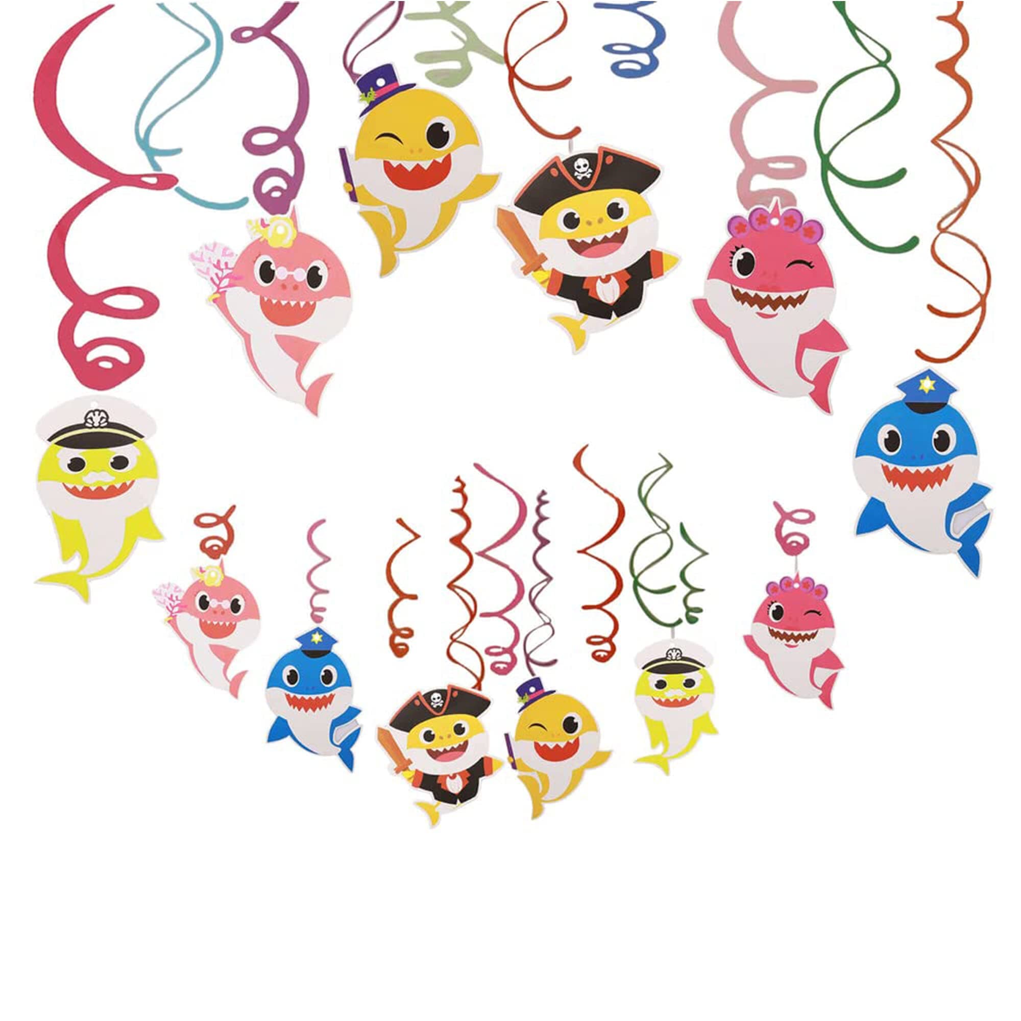 Wanna Party Baby Shark Theme Swirl Decoration, Birthday Celebration, Ocean Theme Party, Birthday Party Spirals, Colourful Cut-Outs, for Kid’s, Shark Hanging Swirl, Pack of 12 Decorative Swirls