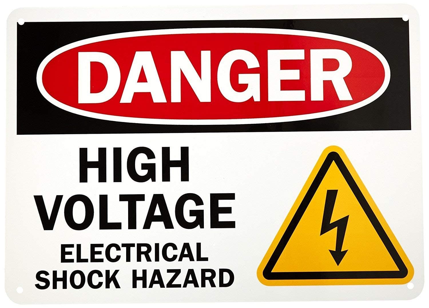 Danger: High Voltage Electrical Shock Hazard Sign, 14 x 10 Inch Vinyl Sticker