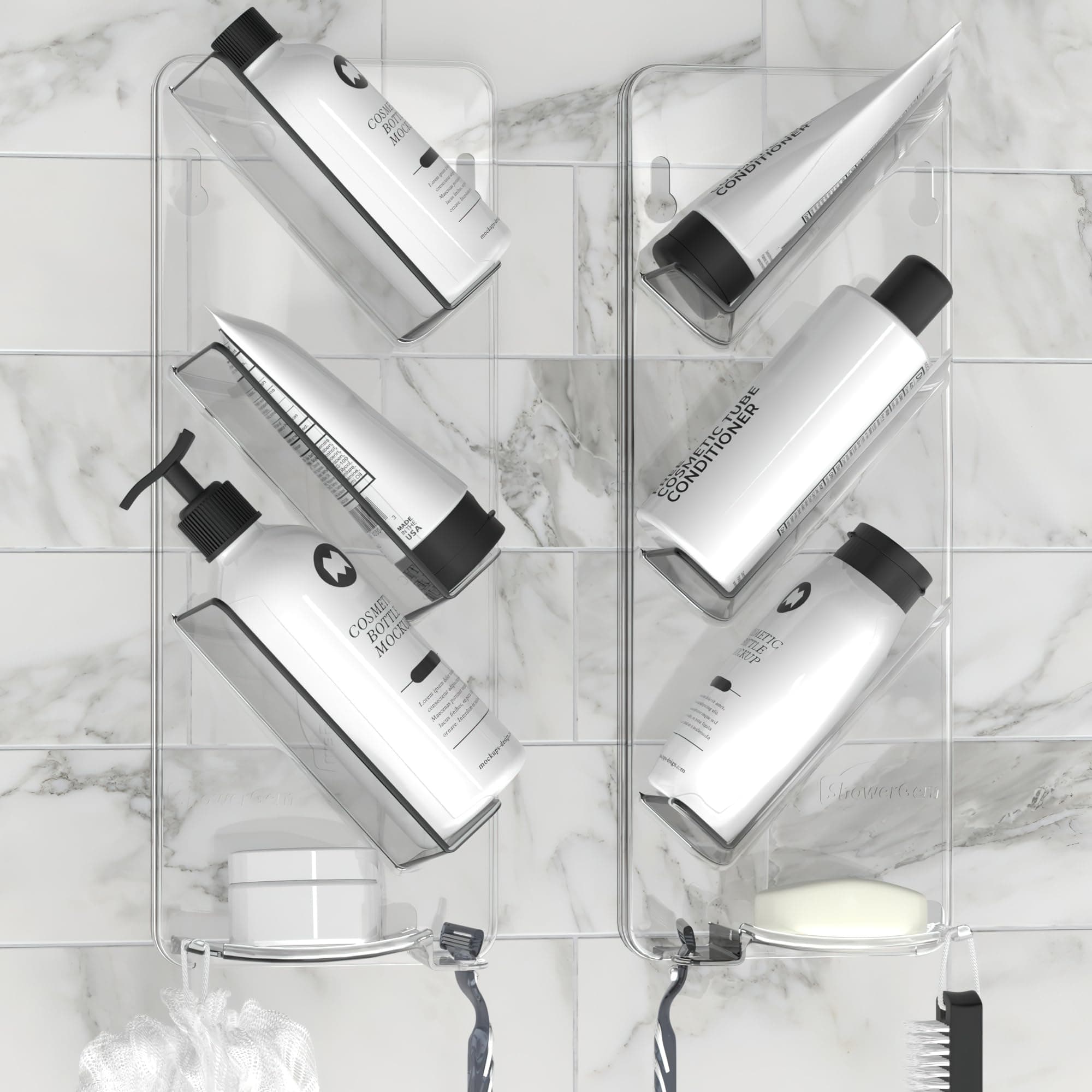 Shower Caddy, No Suction Cups or Screws, Rust Proof, Easy-Clean, Neat & Tidy Place for Everything, Twin Pack