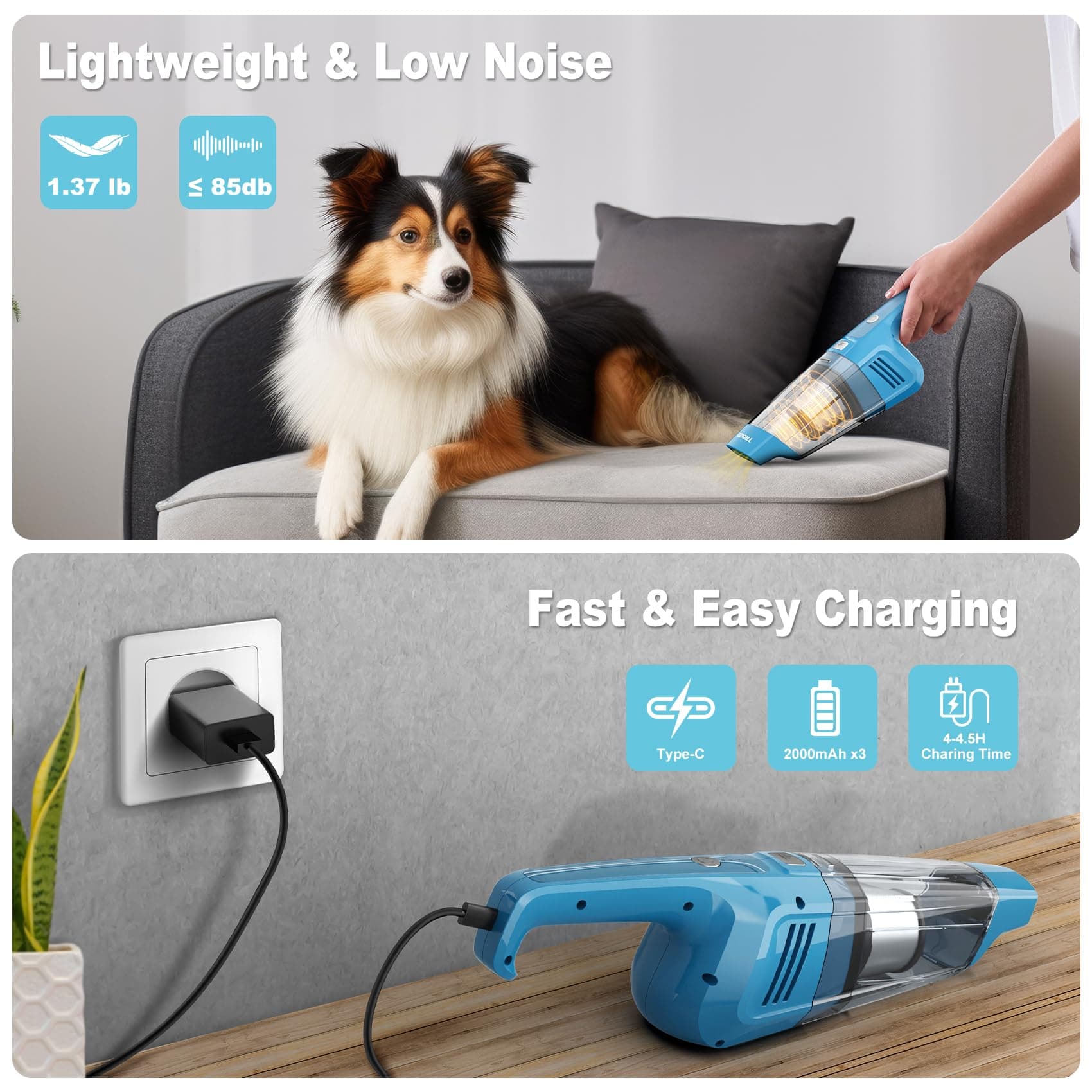 TROIZO Handheld Vacuum Cordless, 14500PA Powerful Suction Hand Held Vacuum Cleaner with Brushless Motor, Rechargeable and Portable Car Vacuum Cleaner with Multi Accessories for Home Office Car Pet