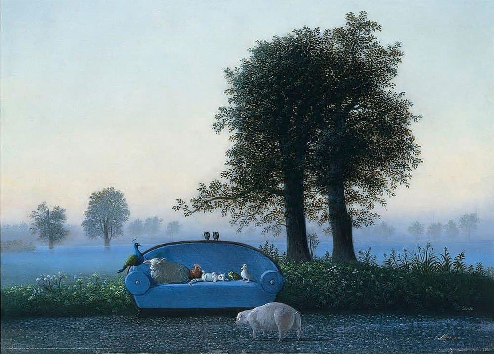 The Blue Sofa by Michael Sowa Art Print, 28 x 20 inches