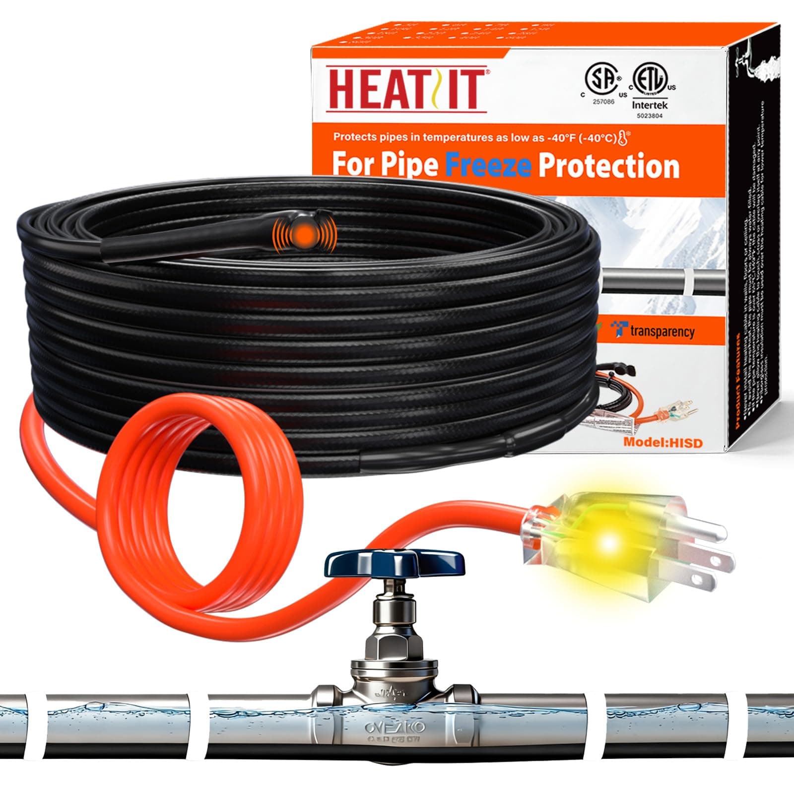 HEATIT Pipe Heat Tape - CSA & ETL Certified Heat Cable for Pipes, Prevents Pipe Freeze, Energy-Saving & Easy Install, Keeps Pipes Ice-Free, Durable, Worry-Free, Trusted Choice HISD 15ft, 7w/ft, 120V