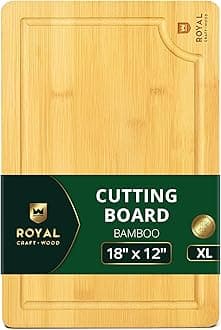ROYAL CRAFT WOOD Wooden Cutting Boards for Kitchen Meal Prep & Serving - Bamboo Wood Serving Board Set with Deep Juice Groove Side Handles - Charcuterie & Chopping Butcher Block for Meat