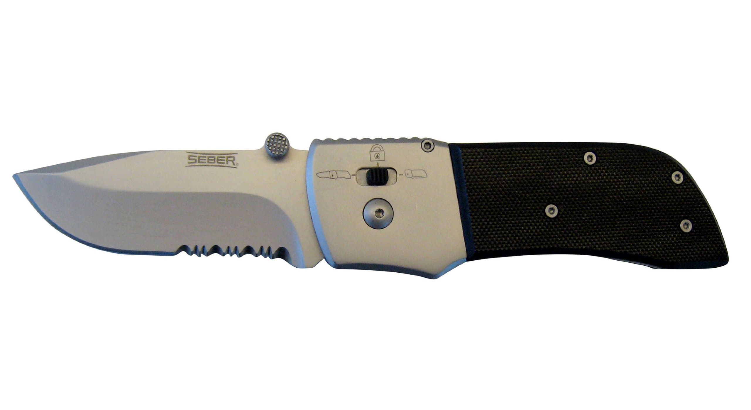 SEBER RK1125CP Serrated Drop Point Polished Ratcheting Knife