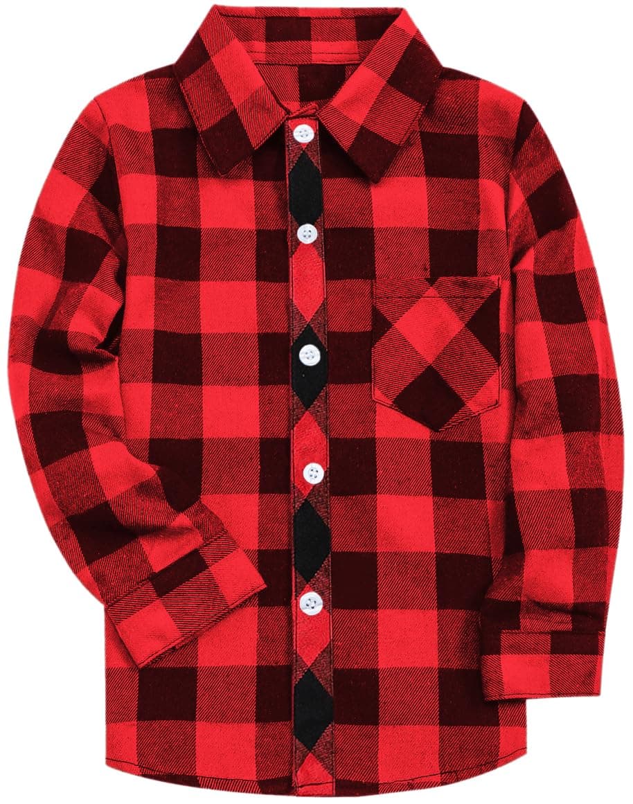 Boys and Mens Flannel Plaid Long Sleeve Shirt Casual Button Down Shirts