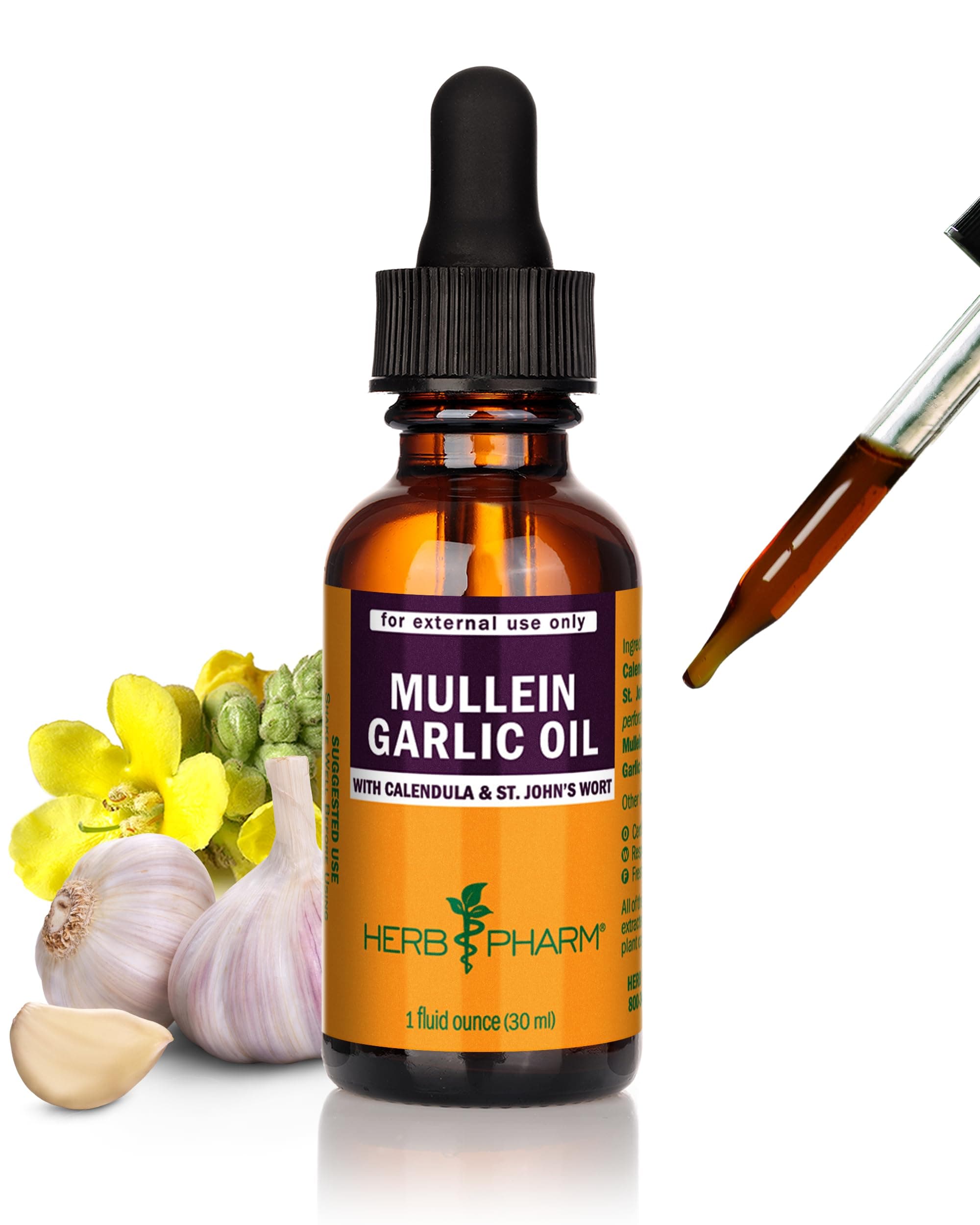 Mullein Garlic Herbal Oil - Contains Calendula, Garlic, Mullein Flower, St. John's Wort, Olive Oil, 1 Ounce