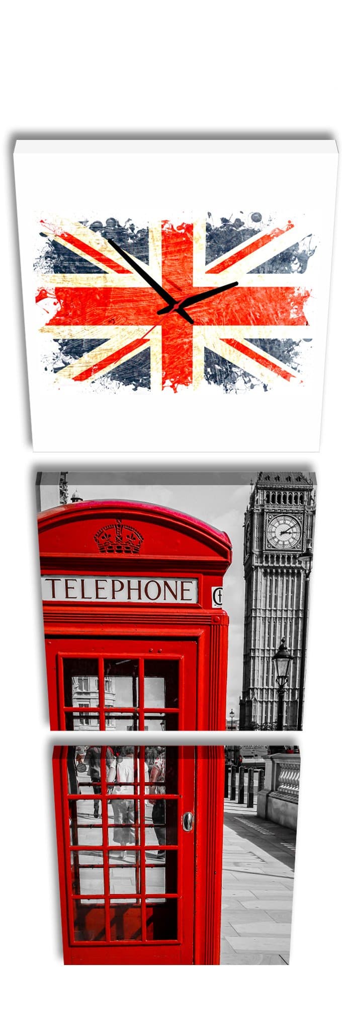 Square Clock London Time British Public Phone Telephone Booth Red Black Background Big Ben Contrast
