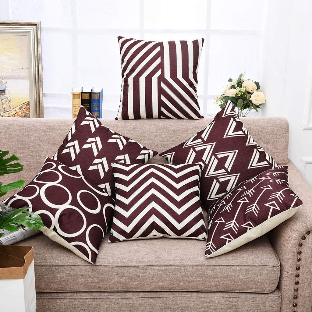 Modern Geometric Pattern Throw Pillow Covers Square Cushion Case for Couch Decorative Pillowcase for Home Decor Set of 6 Solid Color Brown 18x 18 Inch