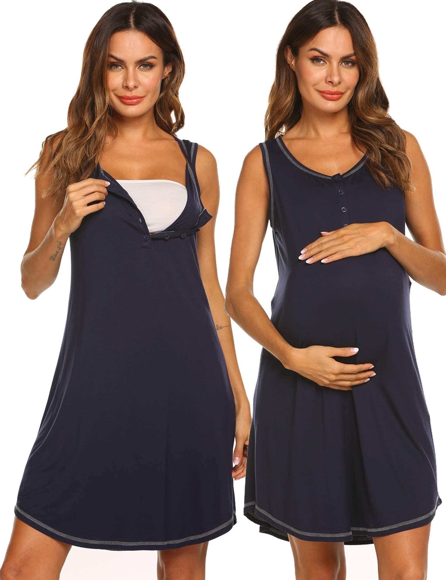 Sleepshirts Womens Maternity Nightgowns Soft Knit Sleepwear Sleeveless Nightdress S-XXL