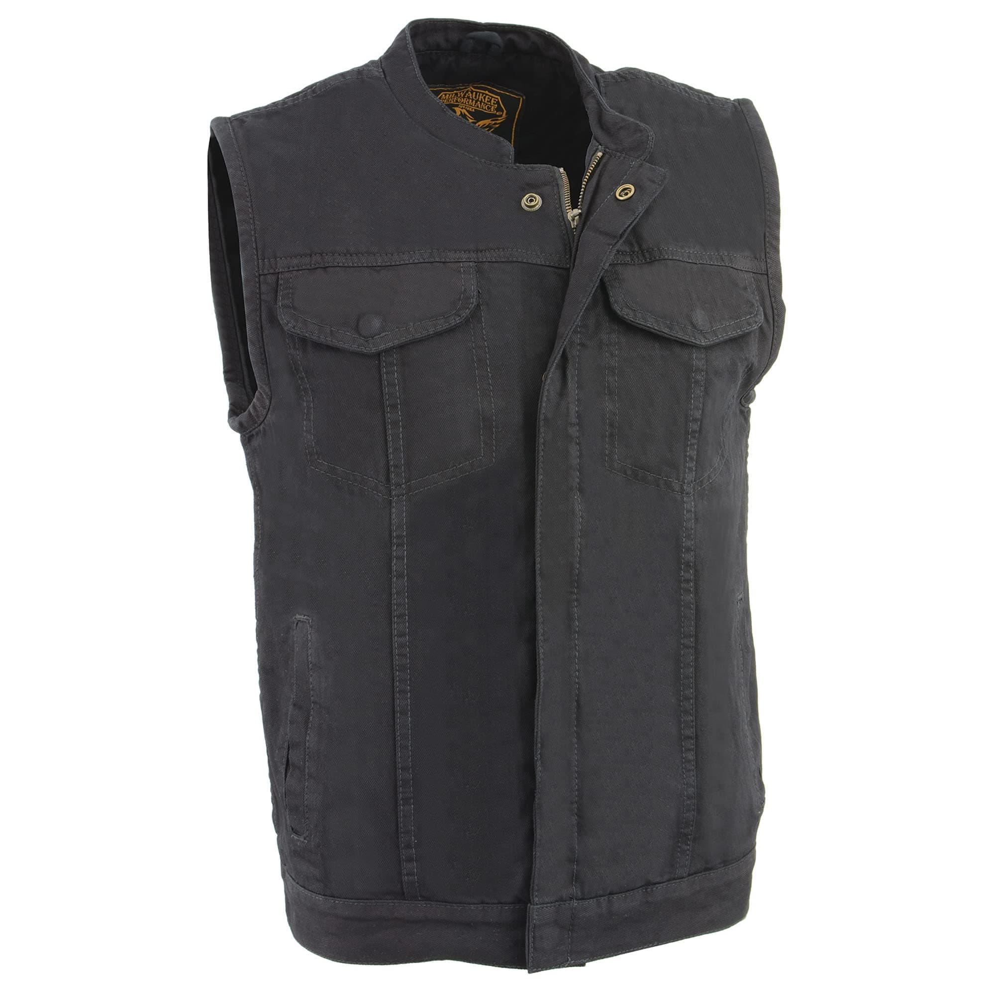 Milwaukee Leather Men's MDM3000 Concealed Snap Denim Club Style Vest w/ Hidden Zipper