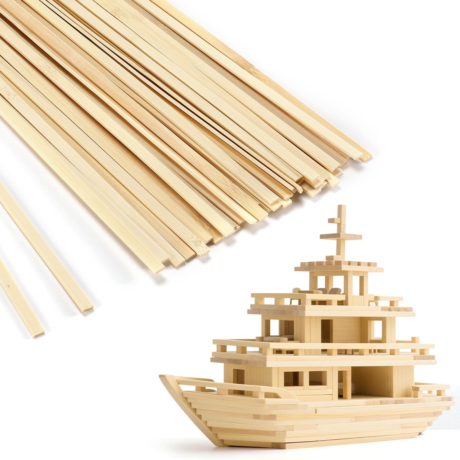 15.7in Extra Long Natural Bamboo Sticks for Craft - 50 Pcs Precut Crafts Wooden Sticks Stakes for Student Crafting