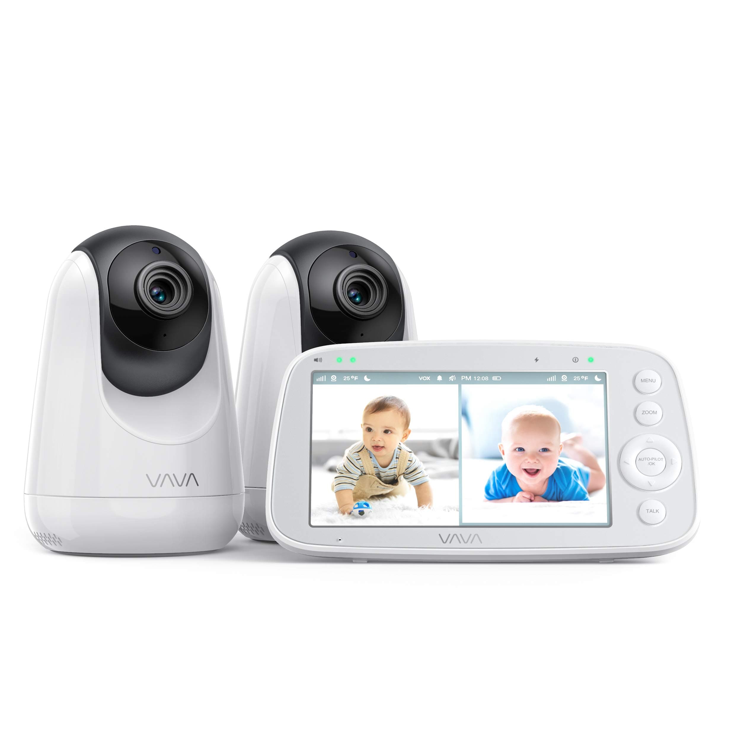 VAVABaby Monitor with 2 Cameras and Two-Way Audio, Split IPS Screen 720P 5" HD Video , 900ft Range, 4500 mAh Battery, One-Click Zoom, Night Vision